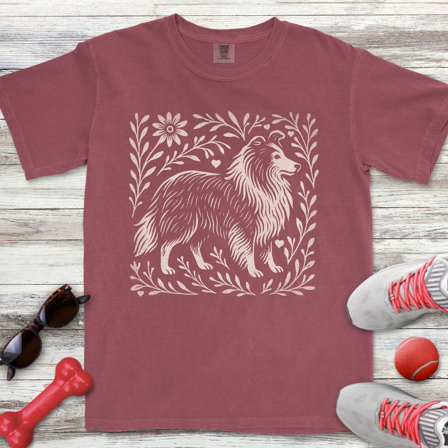 Linocut Shetland Sheepdog T-Shirt