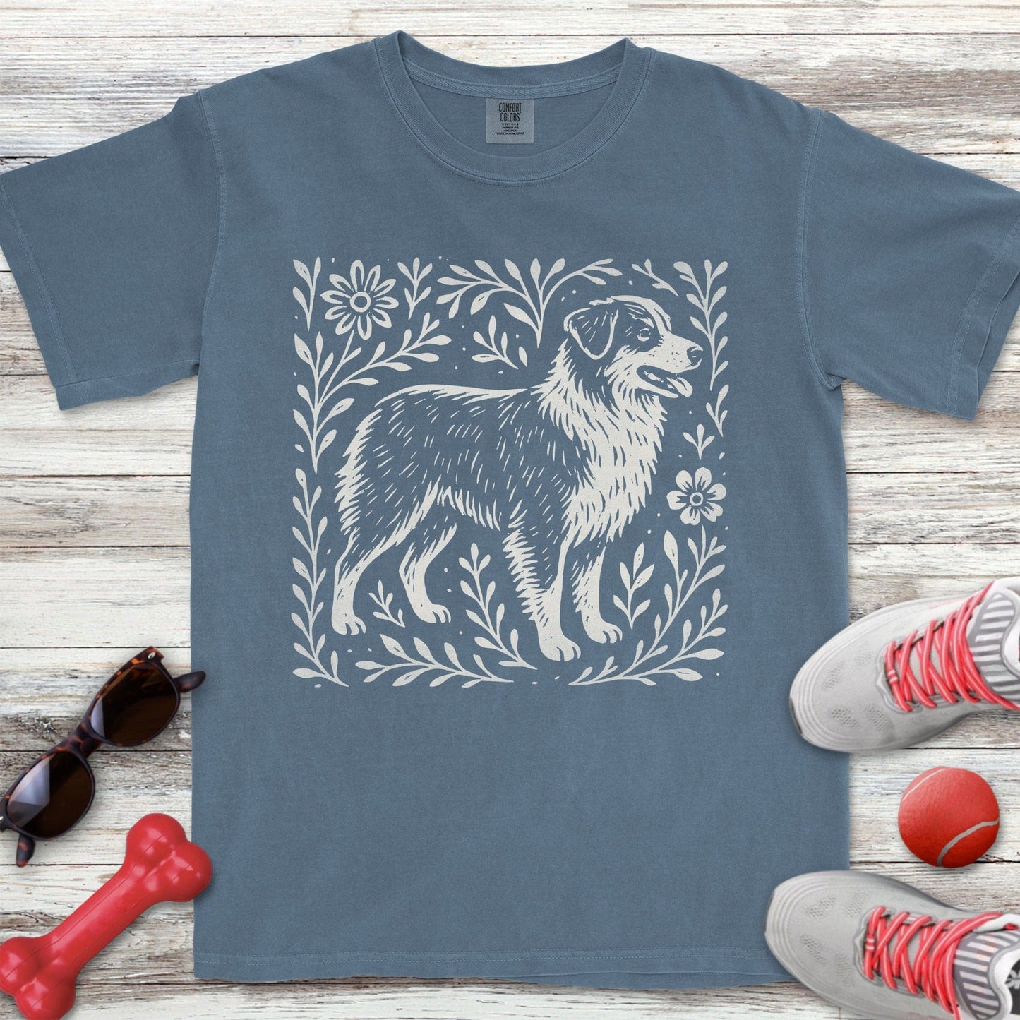 Linocut Australian Shepherd T-Shirt