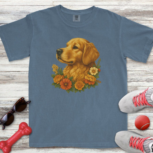 Golden Retriever Floral Portrait T-Shirt