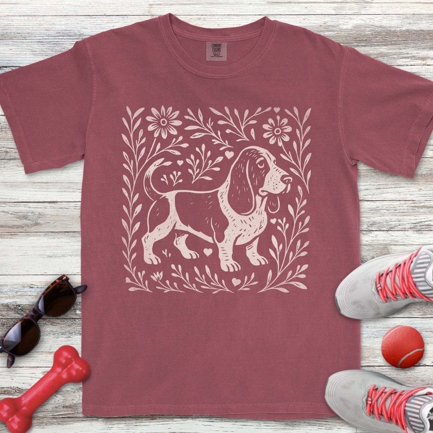 Linocut Basset Hound T-Shirt