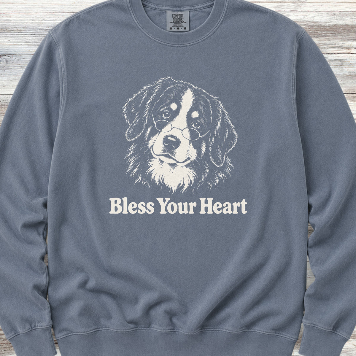 Bernese Mountain Dog Bless Your Heart Sweatshirt - Blue Jean