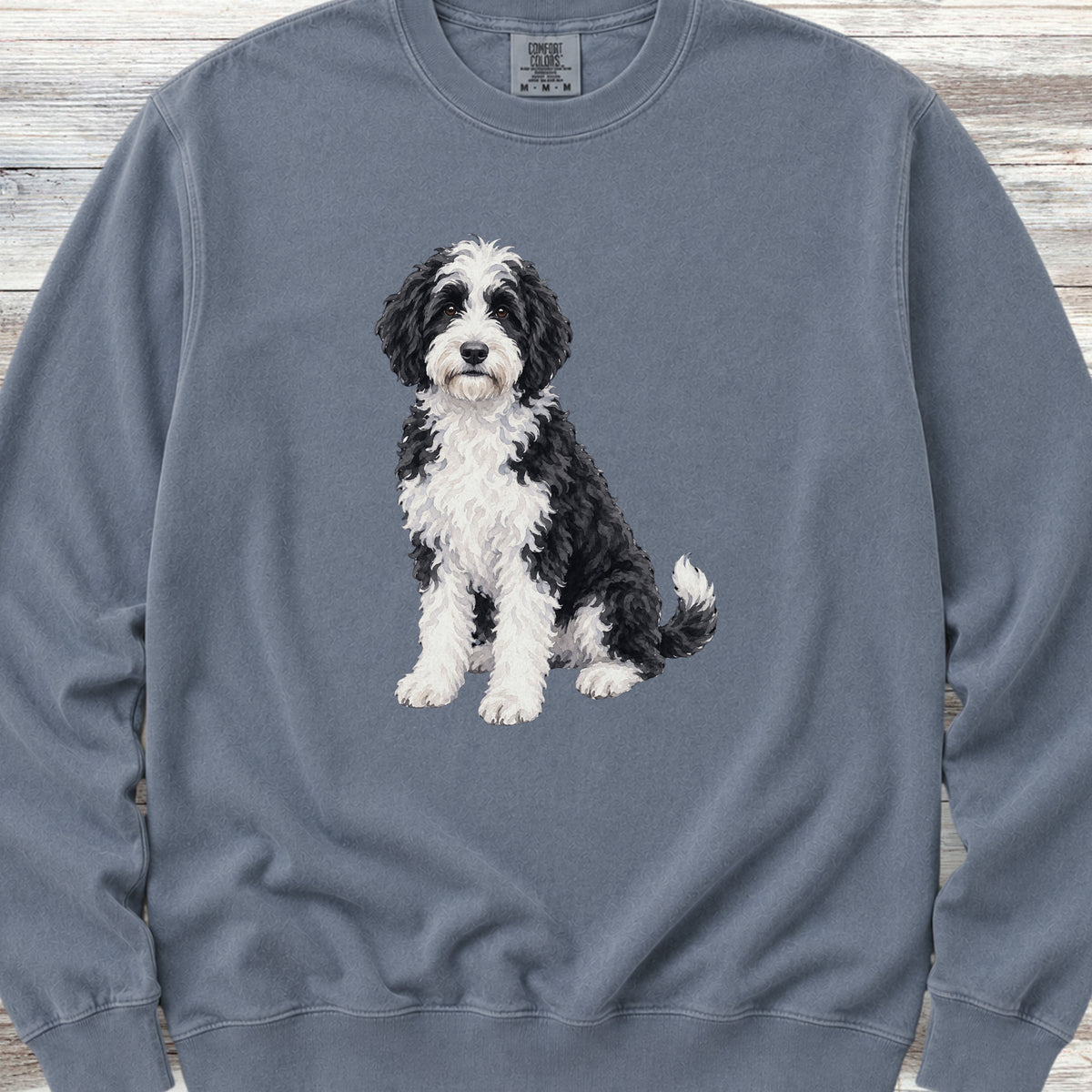 Sheepadoodle Watercolor Sweatshirt - Blue Jean