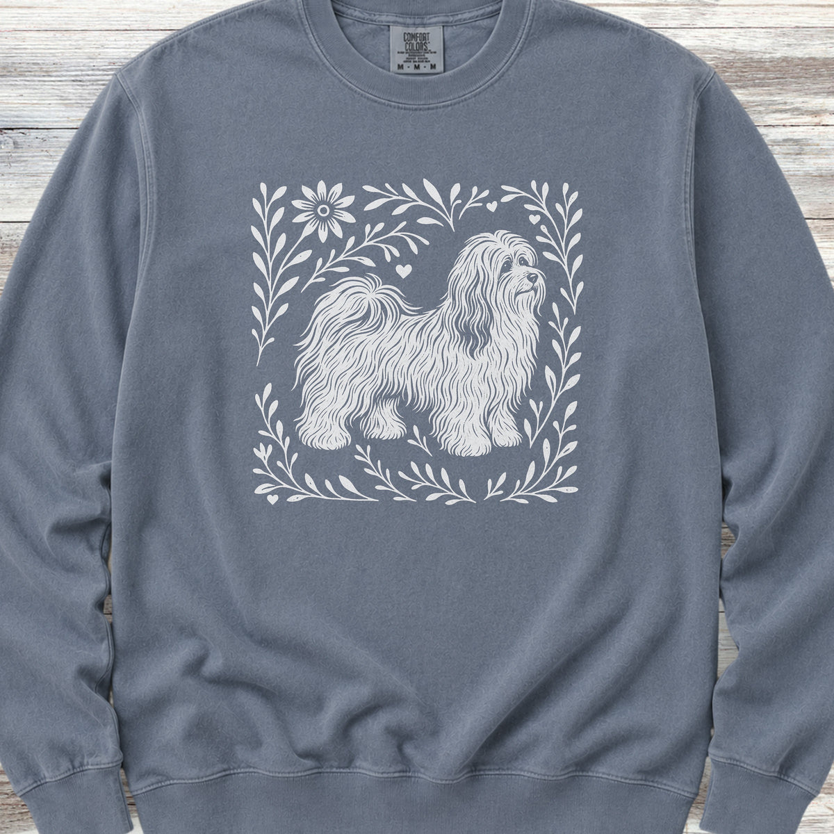 Havanese Linocut Sweatshirt - Blue Jean