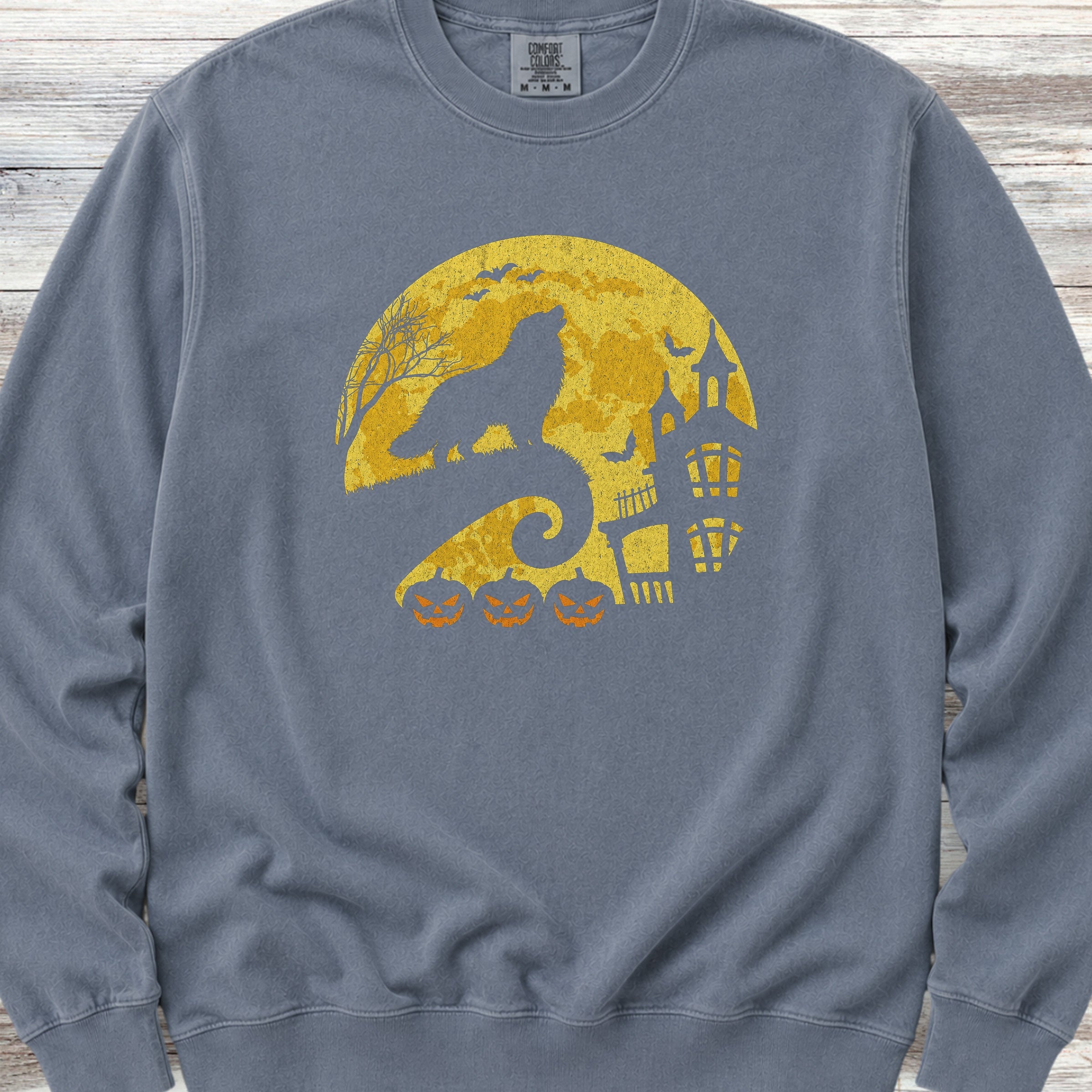 Great Pyrenees Halloween Moon Sweatshirt - Blue Jean