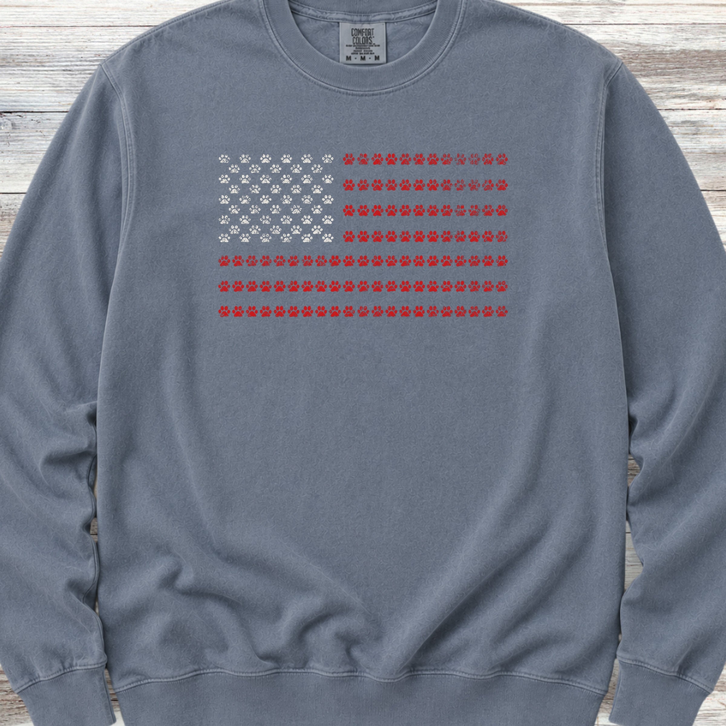 Vintage Red White & Paws Flag Sweatshirt - Blue Jean
