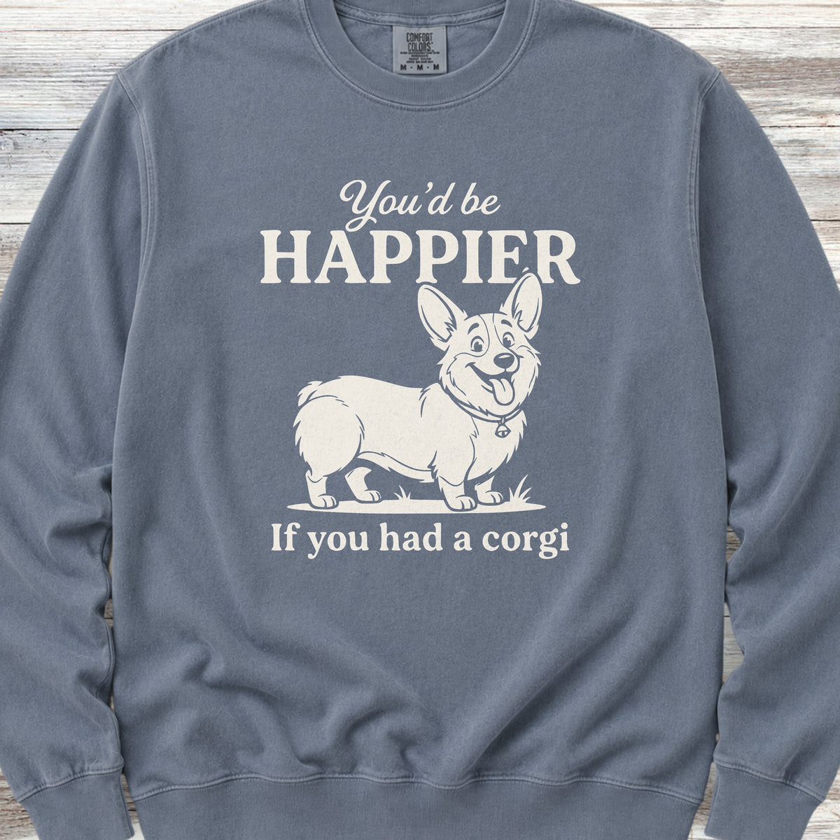 Corgi Happier Sweatshirt - Blue Jean