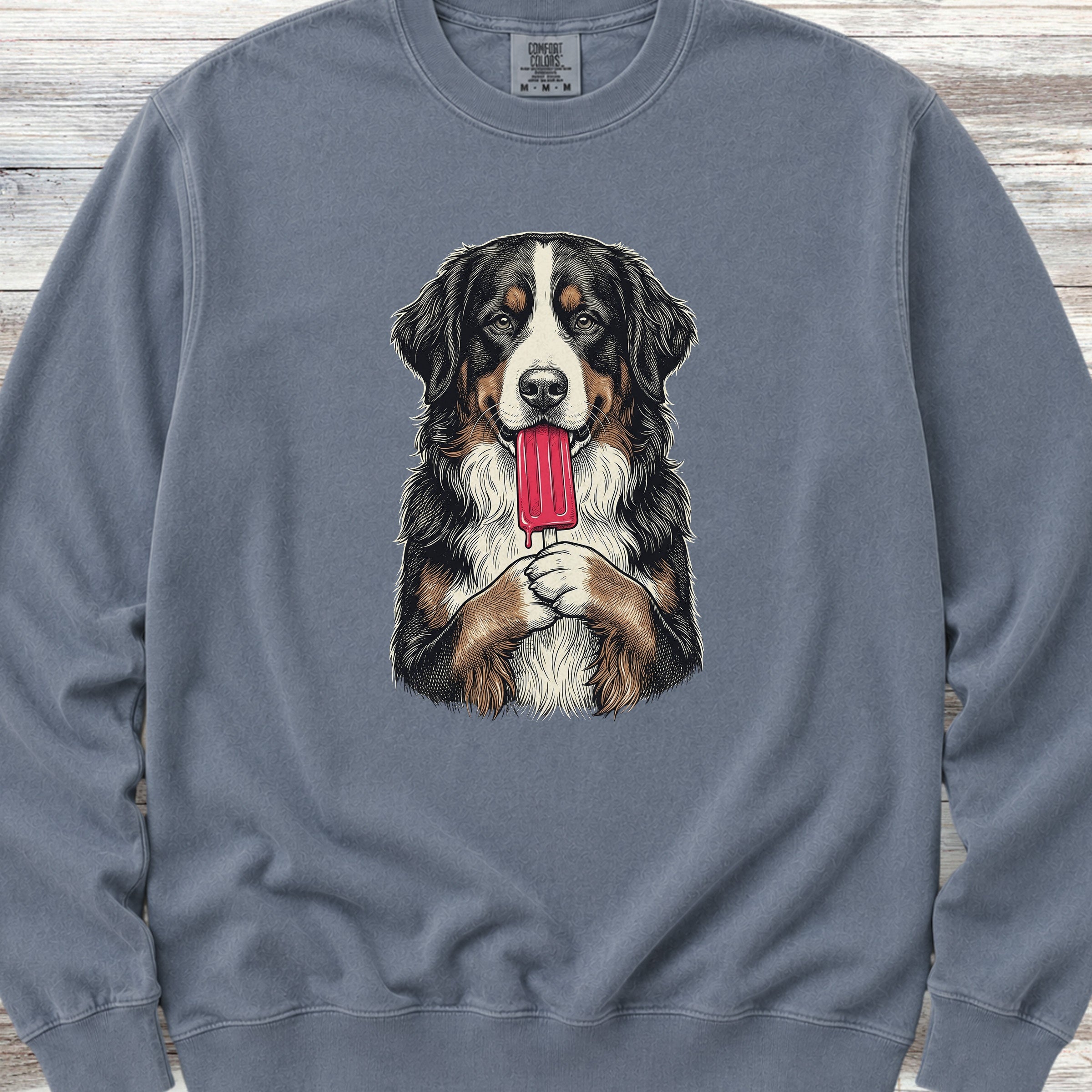 Bernese Mountain Dog Pupsicle Sweatshirt - Blue Jean