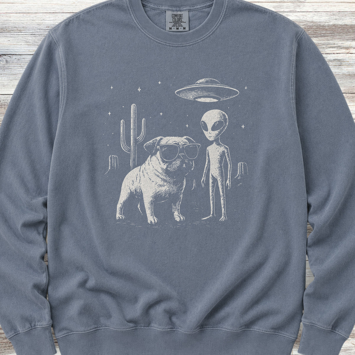 Pug Alien Encounter Sweatshirt - Blue Jean