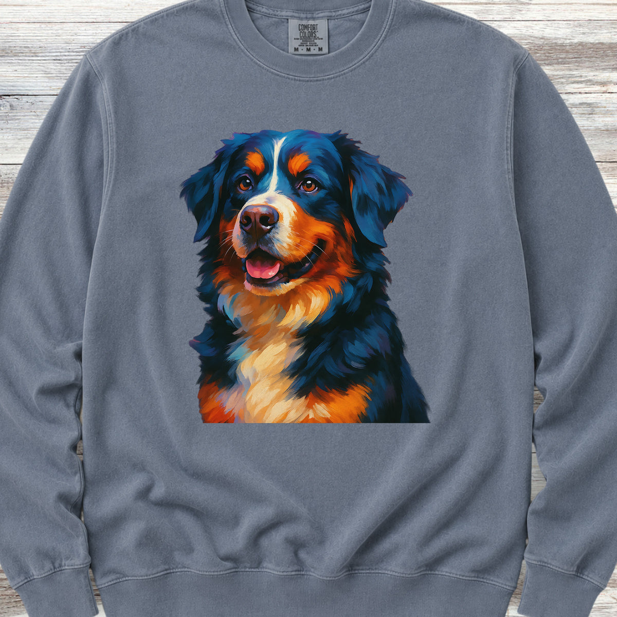 Bernese Mountain Dog Oil Painting Sweatshirt - Blue Jean
