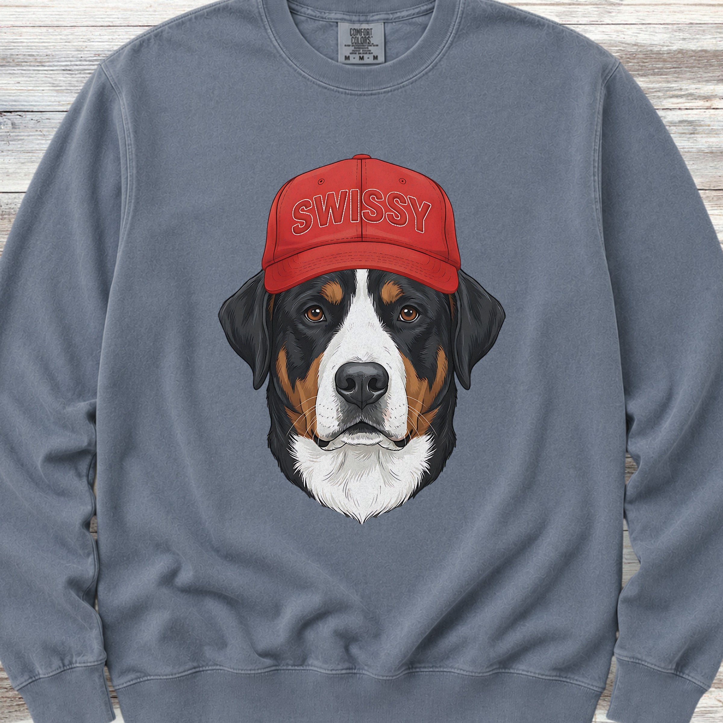 Swiss Mountain Dog Swissy Hat Sweatshirt - Blue Jean