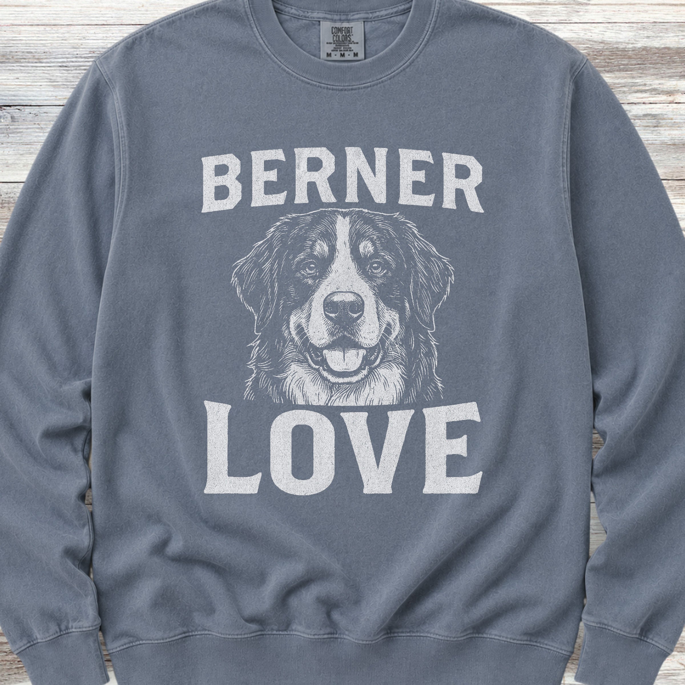 Bernese Mountain Dog Love Portrait Sweatshirt - Blue Jean