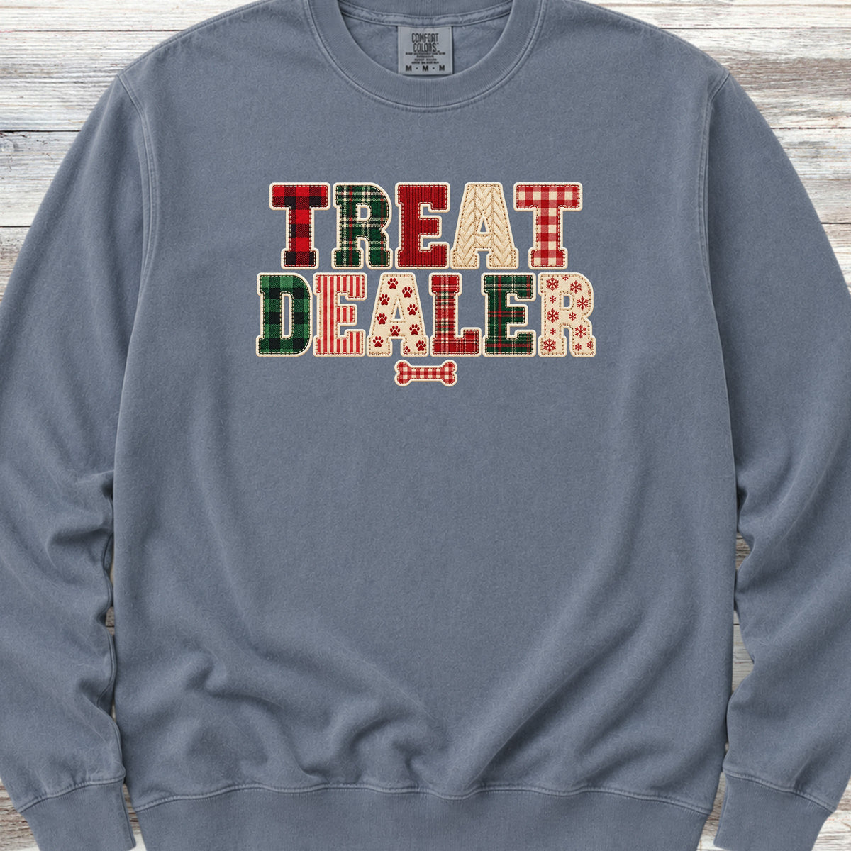 Treat Dealer Holiday Faux Patchwork Sweatshirt - Blue Jean