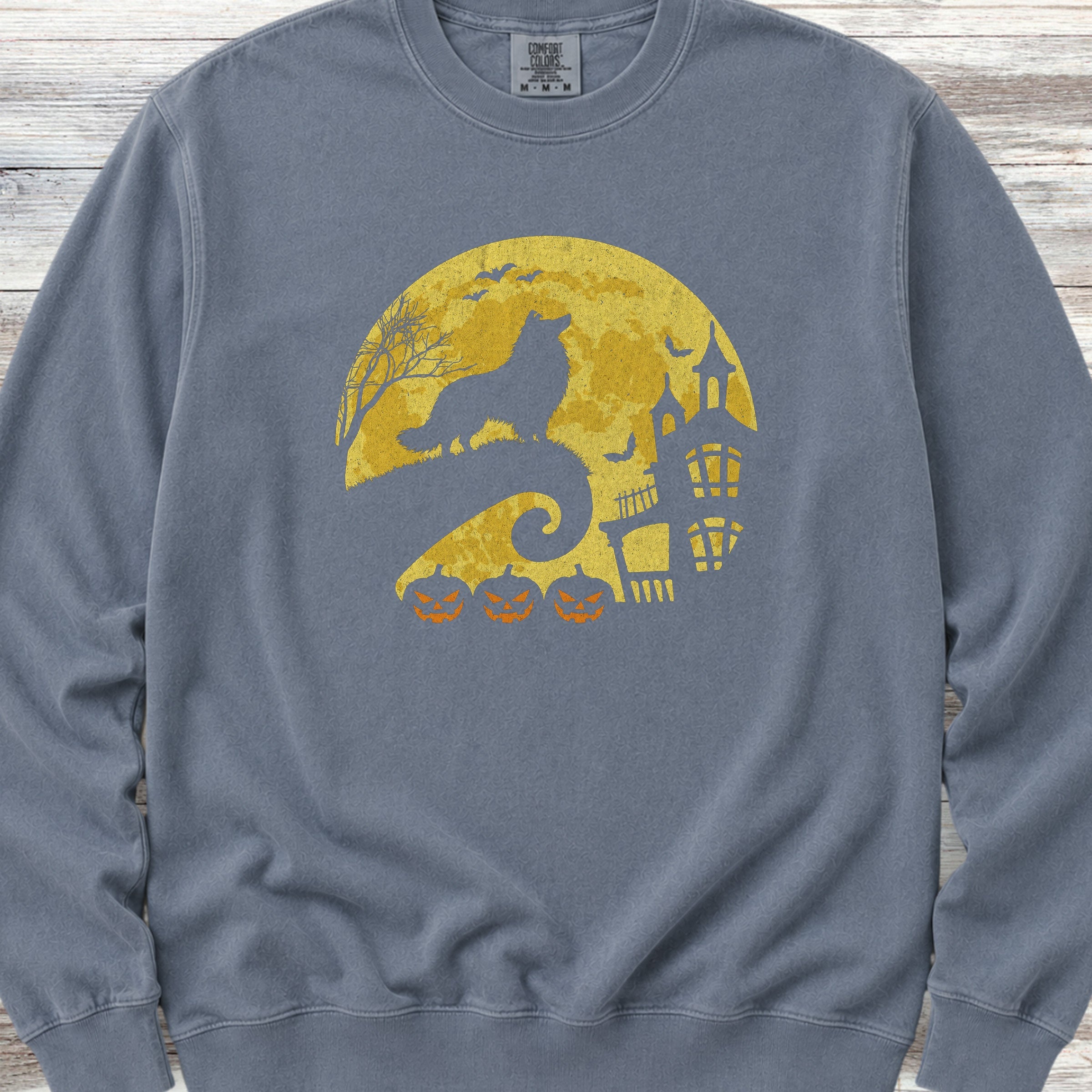 Rough Collie Halloween Moon Sweatshirt - Blue Jean