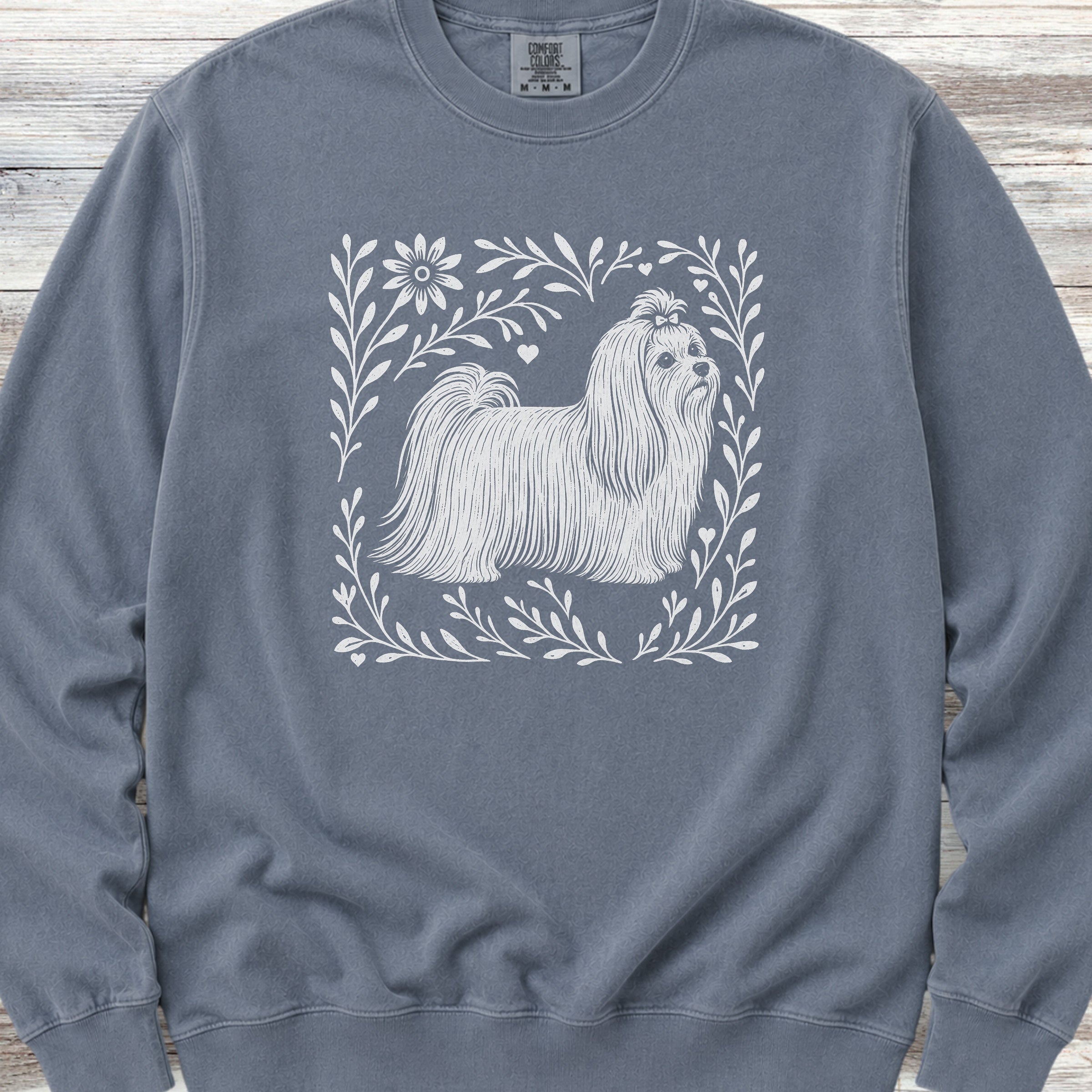 Maltese Linocut Sweatshirt - Blue Jean