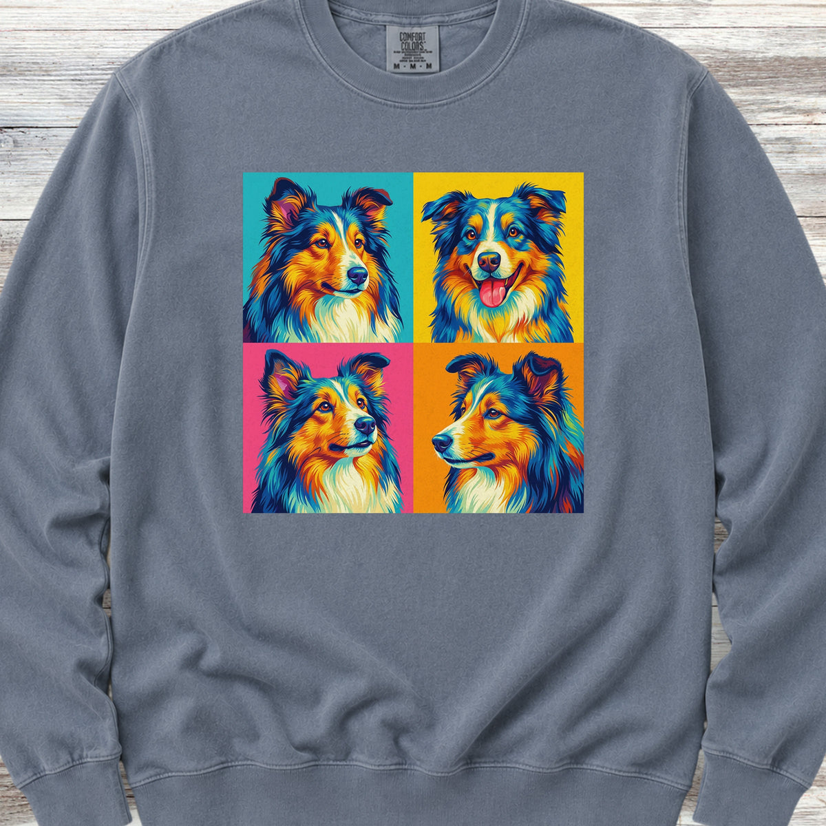 Shetland Sheepdog Pop Art Sweatshirt - Blue Jean