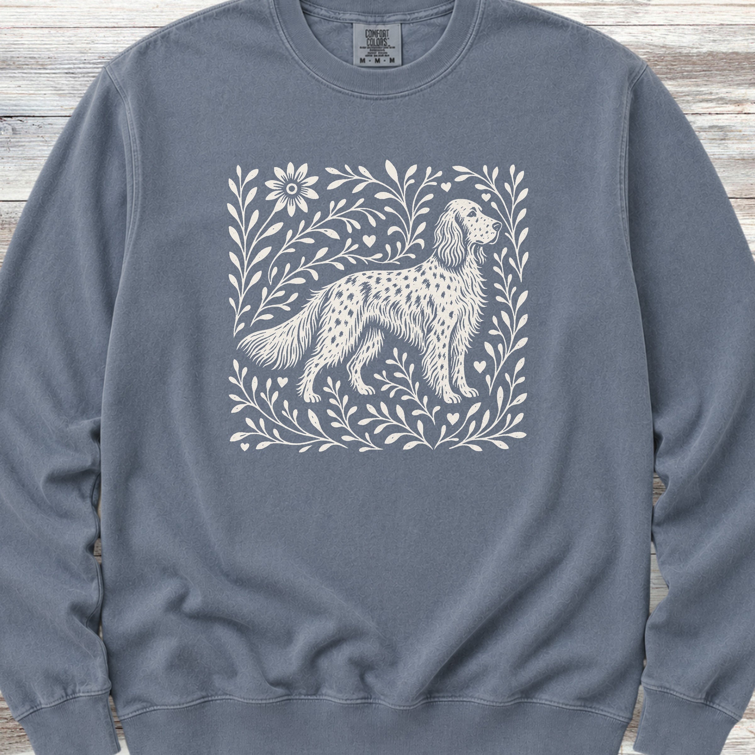 English Setter Linocut Sweatshirt - Blue Jean