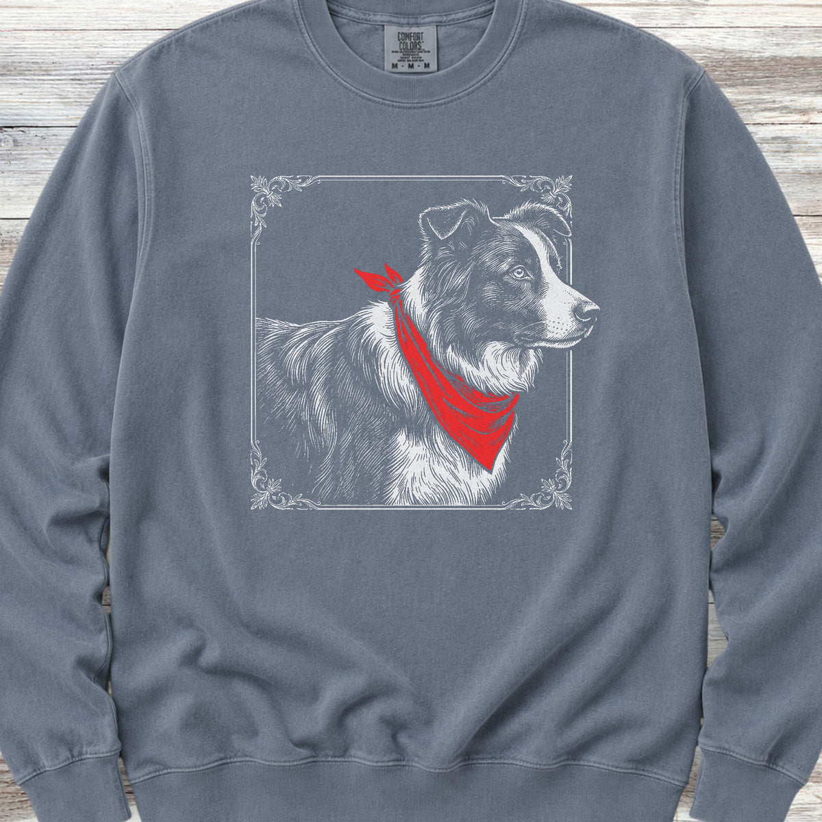 Border Collie Etching Sweatshirt - Blue Jean