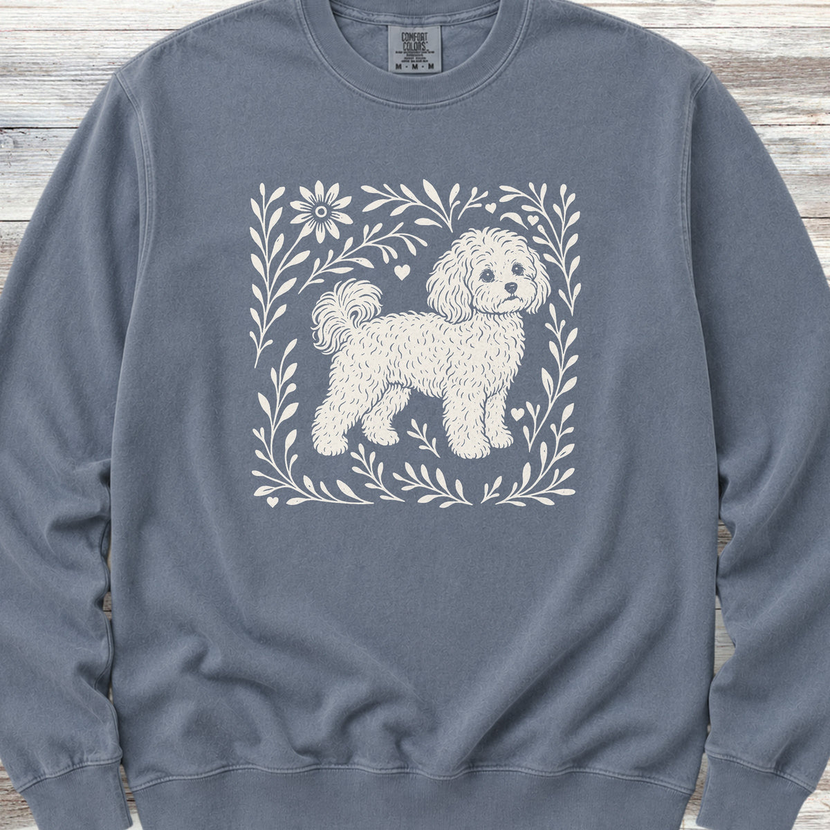 Maltipoo Linocut Sweatshirt - Blue Jean