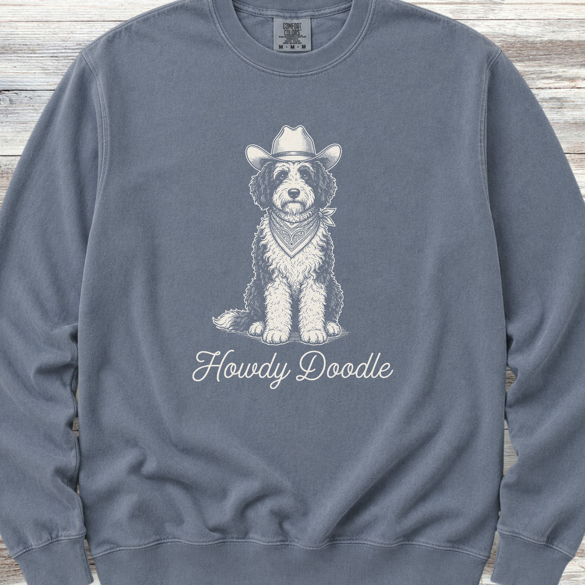 Sheepadoodle Howdy Doodle Sweatshirt - Blue Jean