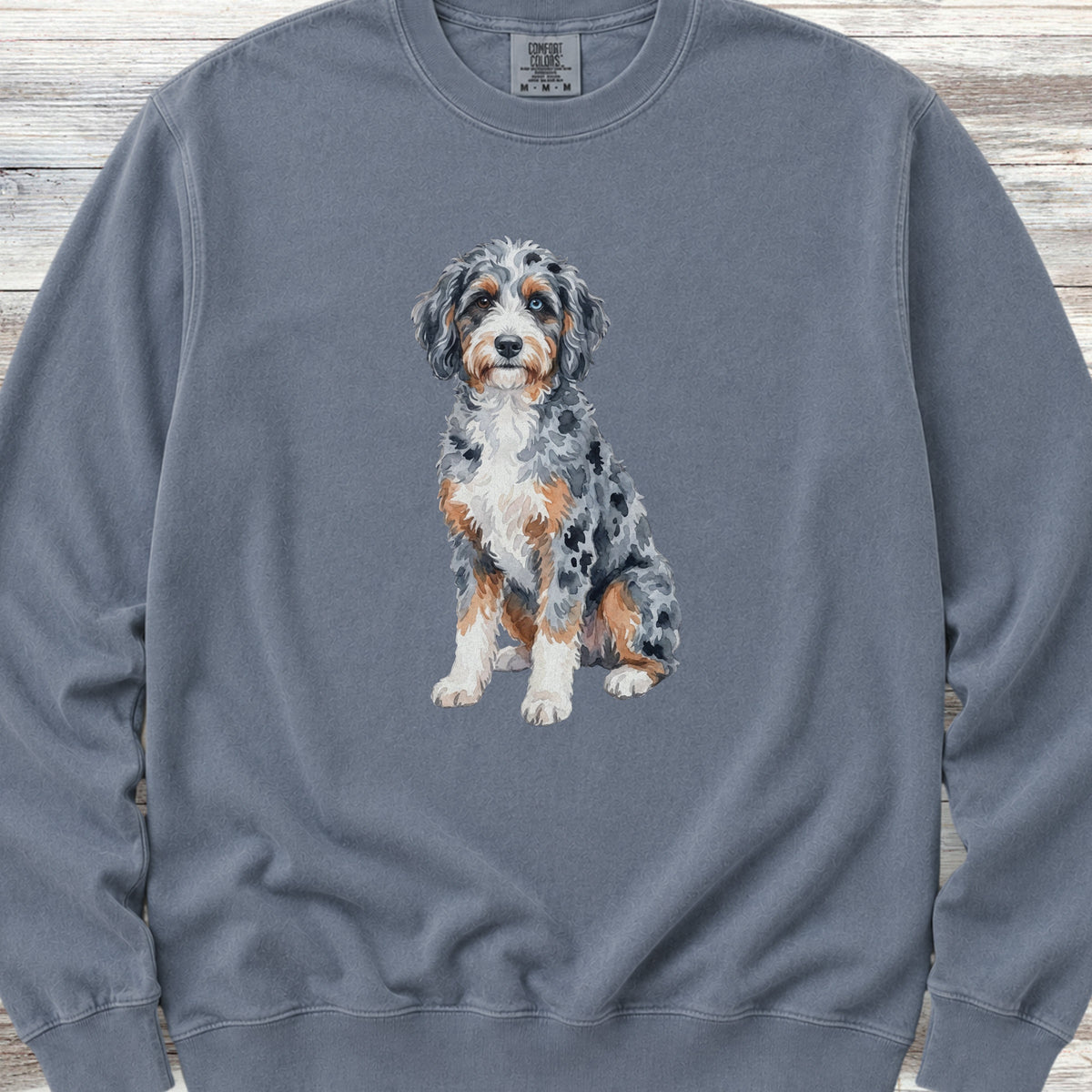 Aussiedoodle Watercolor Sweatshirt - Blue Jean