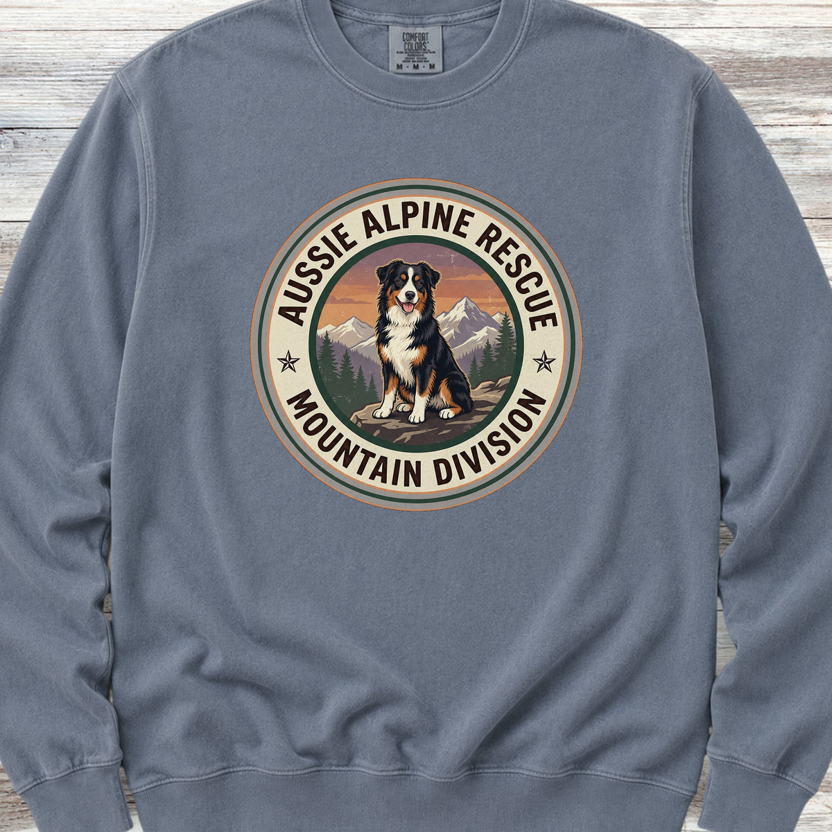 Australian Shepherd Black Tri Alpine Rescue Sweatshirt - Blue Jean
