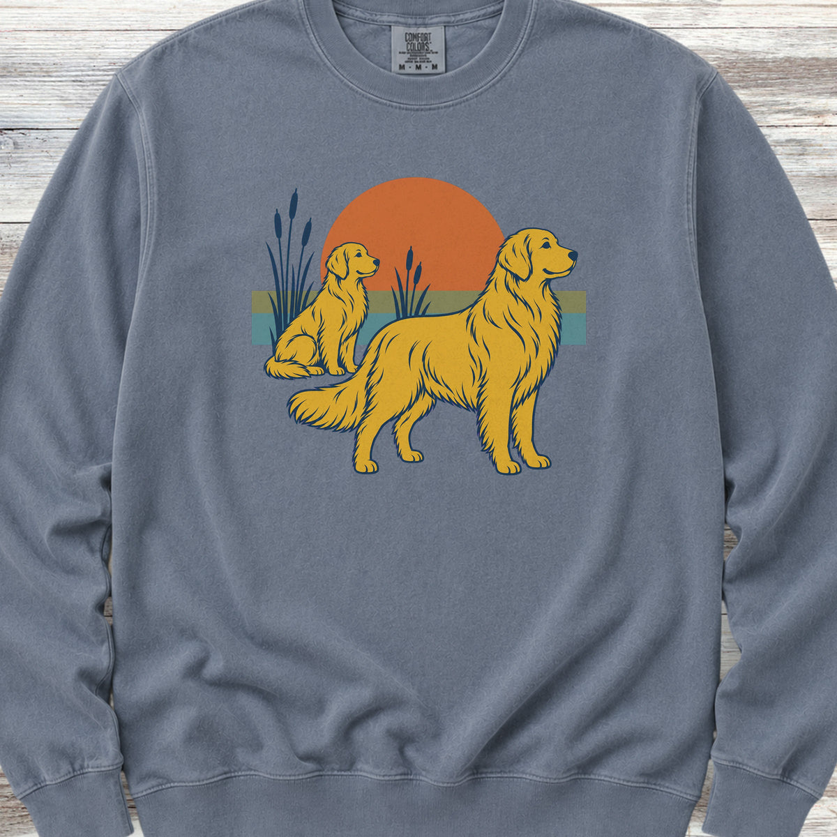 Golden Retriever Retro Sun Sweatshirt - Blue Jean