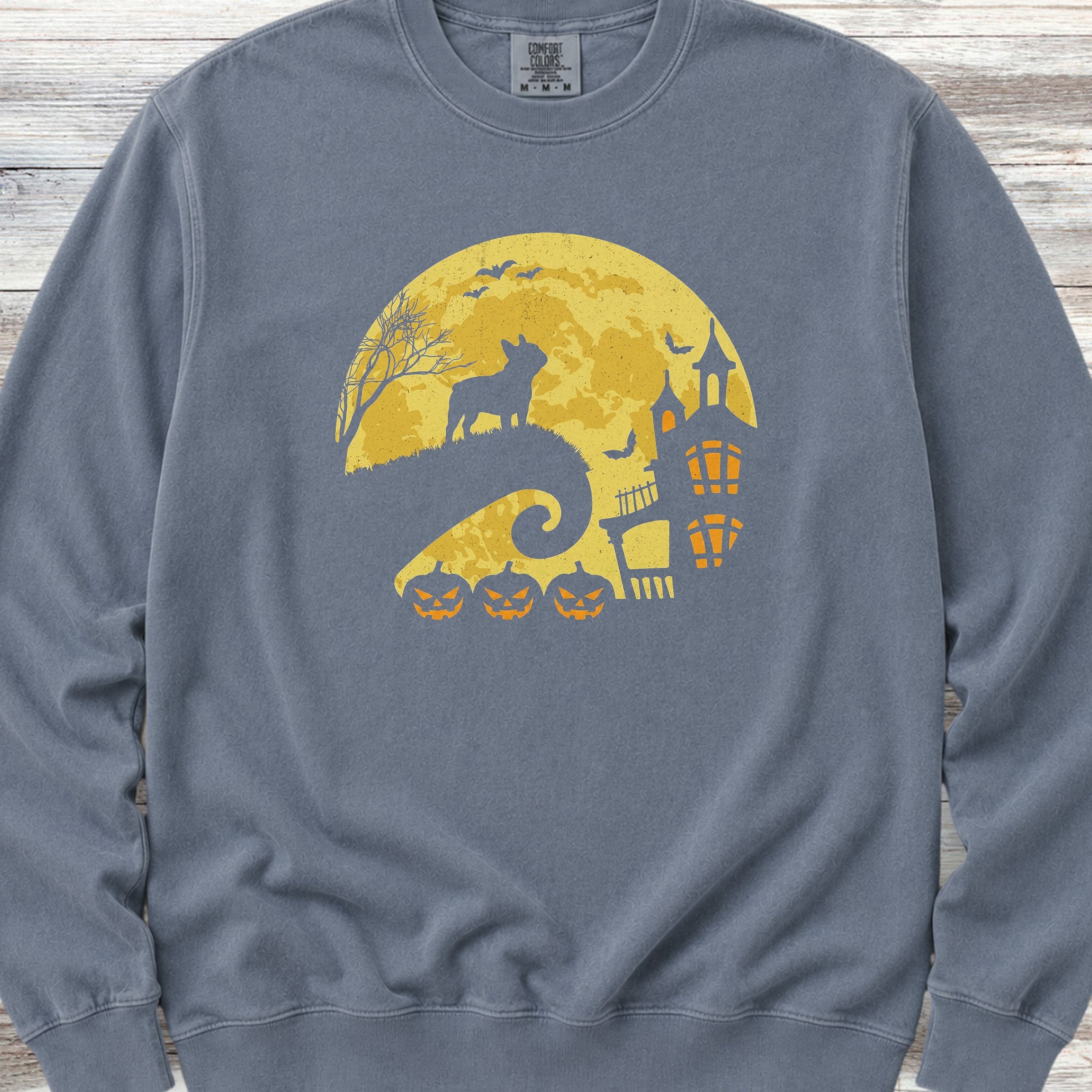 French Bulldog Halloween Moon Sweatshirt - Blue Jean