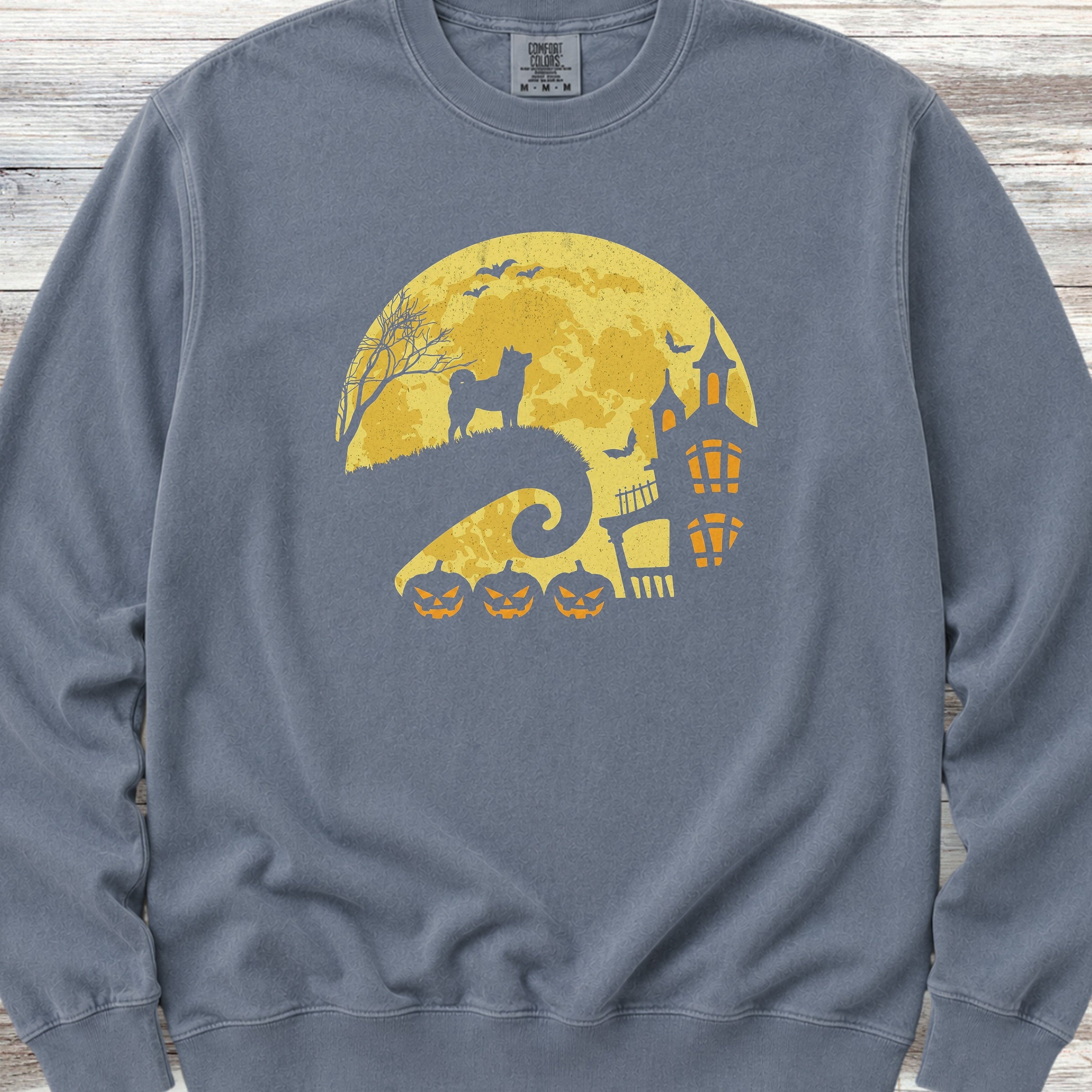 Shiba Inu Halloween Moon Sweatshirt - Blue Jean