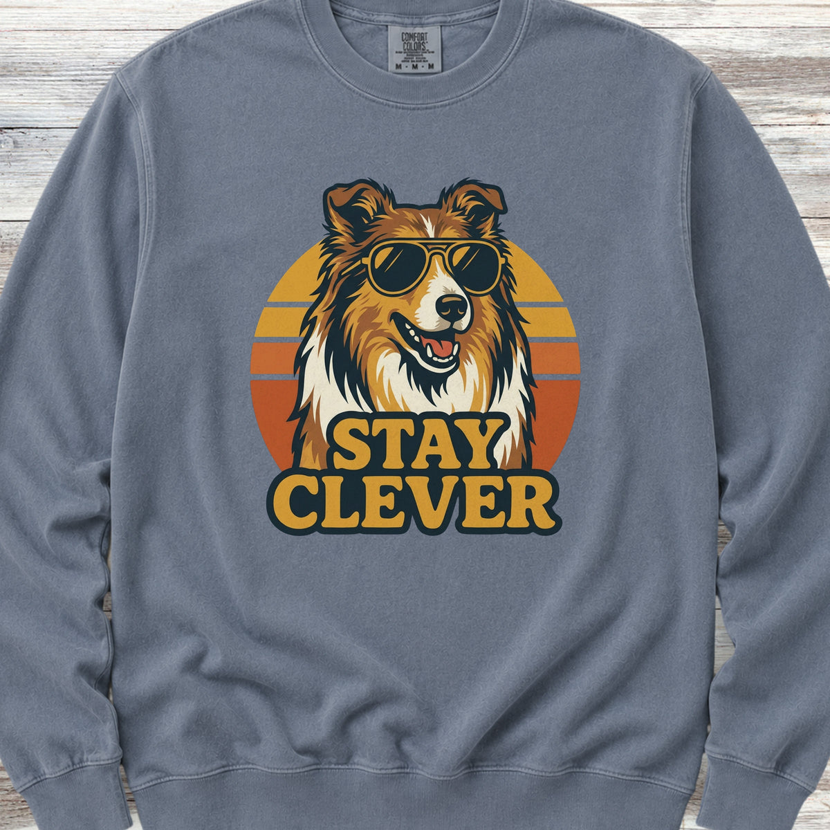 Rough Collie Stay Clever Sweatshirt - Blue Jean