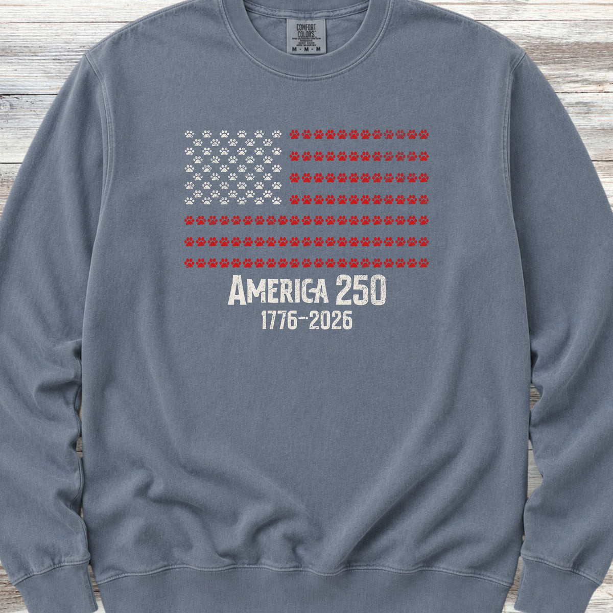 Vintage Red White & Paws 1776-2026 Sweatshirt - Blue Jean