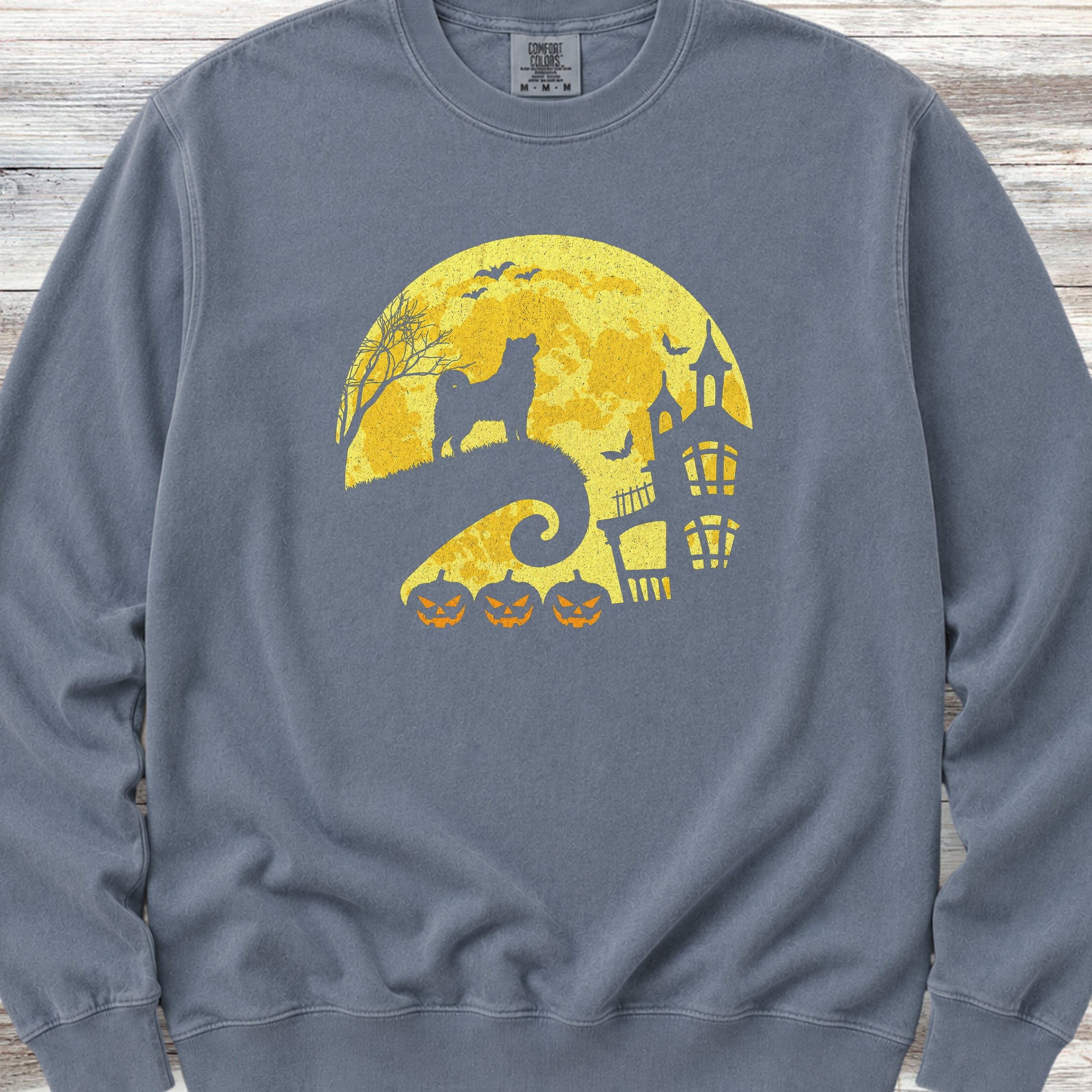 Akita Halloween Moon Sweatshirt - Blue Jean