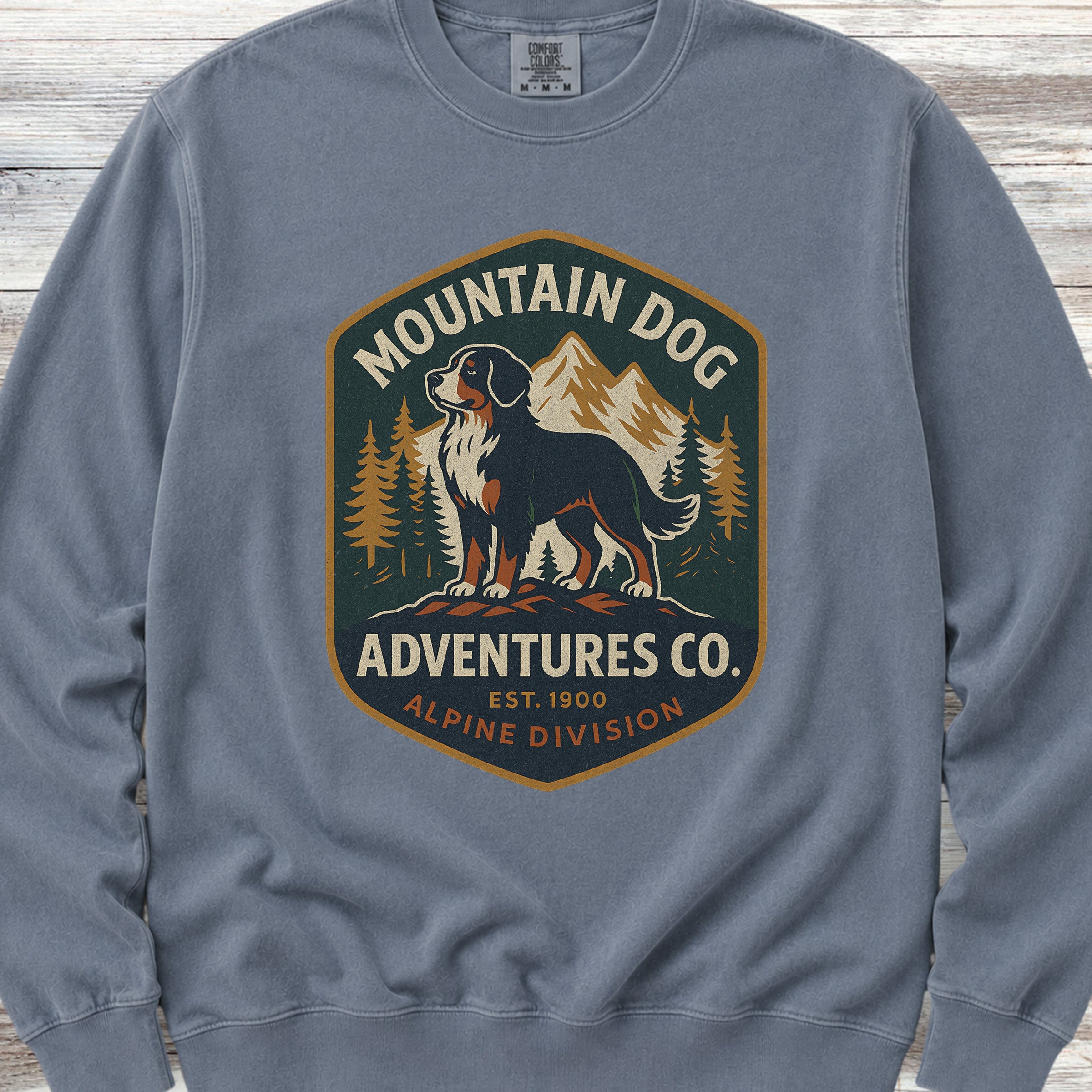 Bernese Mountain Dog Adventures Sweatshirt - Blue Jean