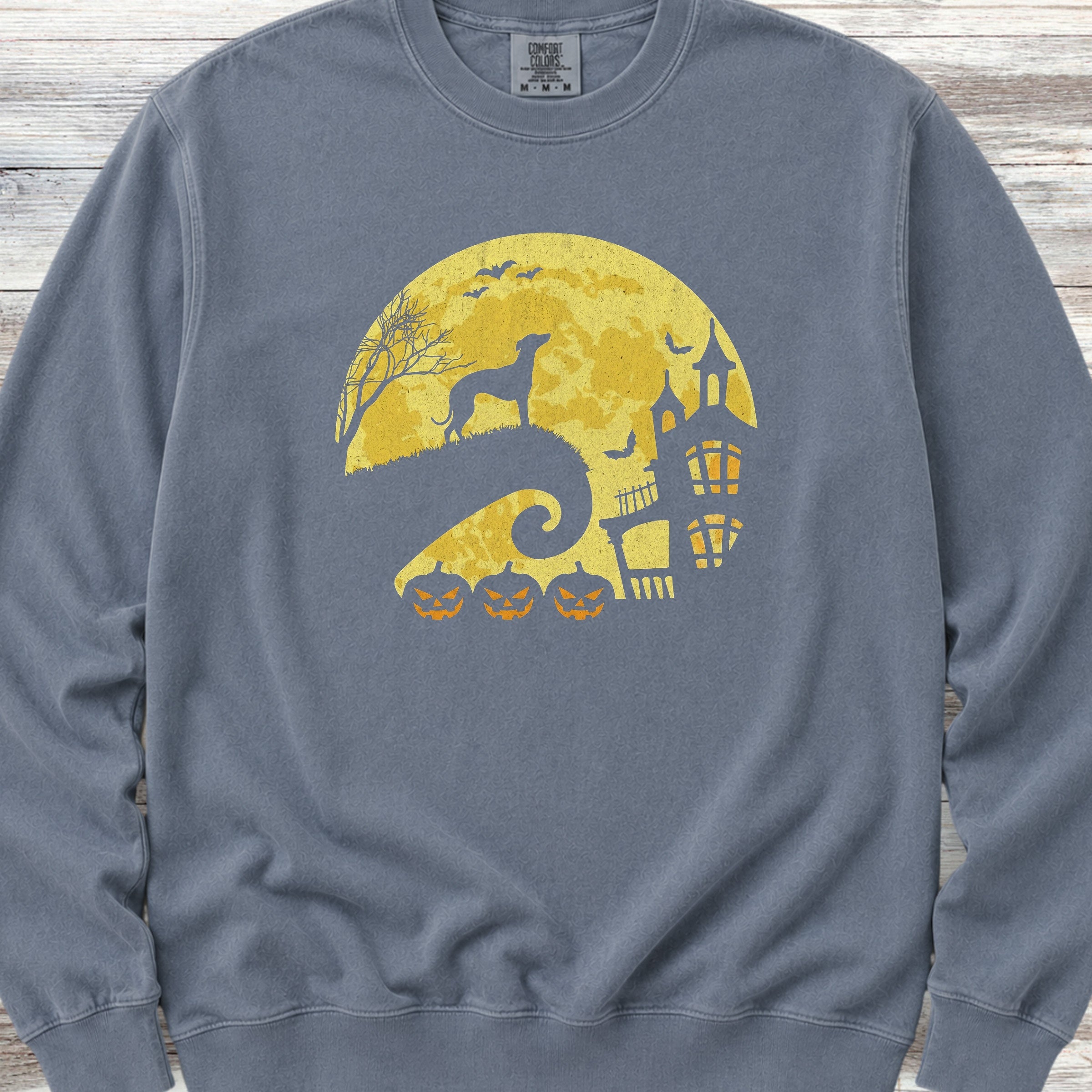Whippet Halloween Moon Sweatshirt - Blue Jean