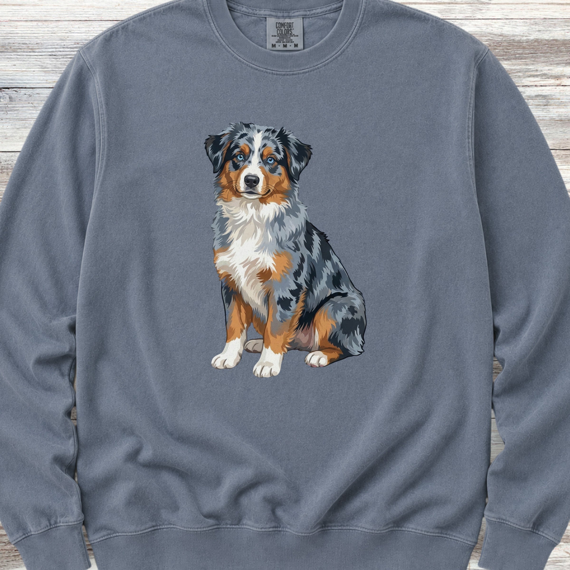 Australian Shepherd Merle Blue Eyes Watercolor Sweatshirt - Blue Jean