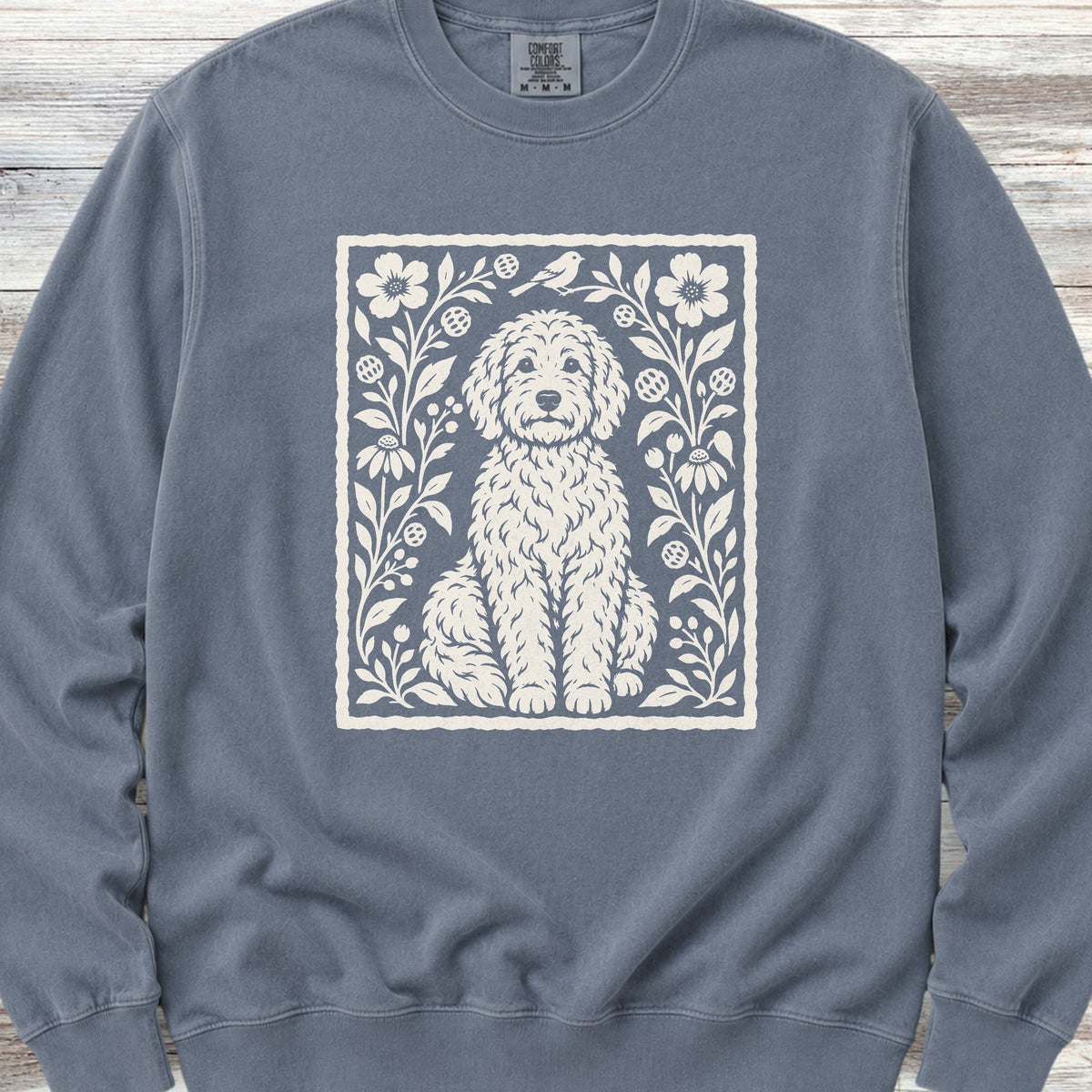 Doodle Folk Art Floral Sweatshirt - Blue Jean