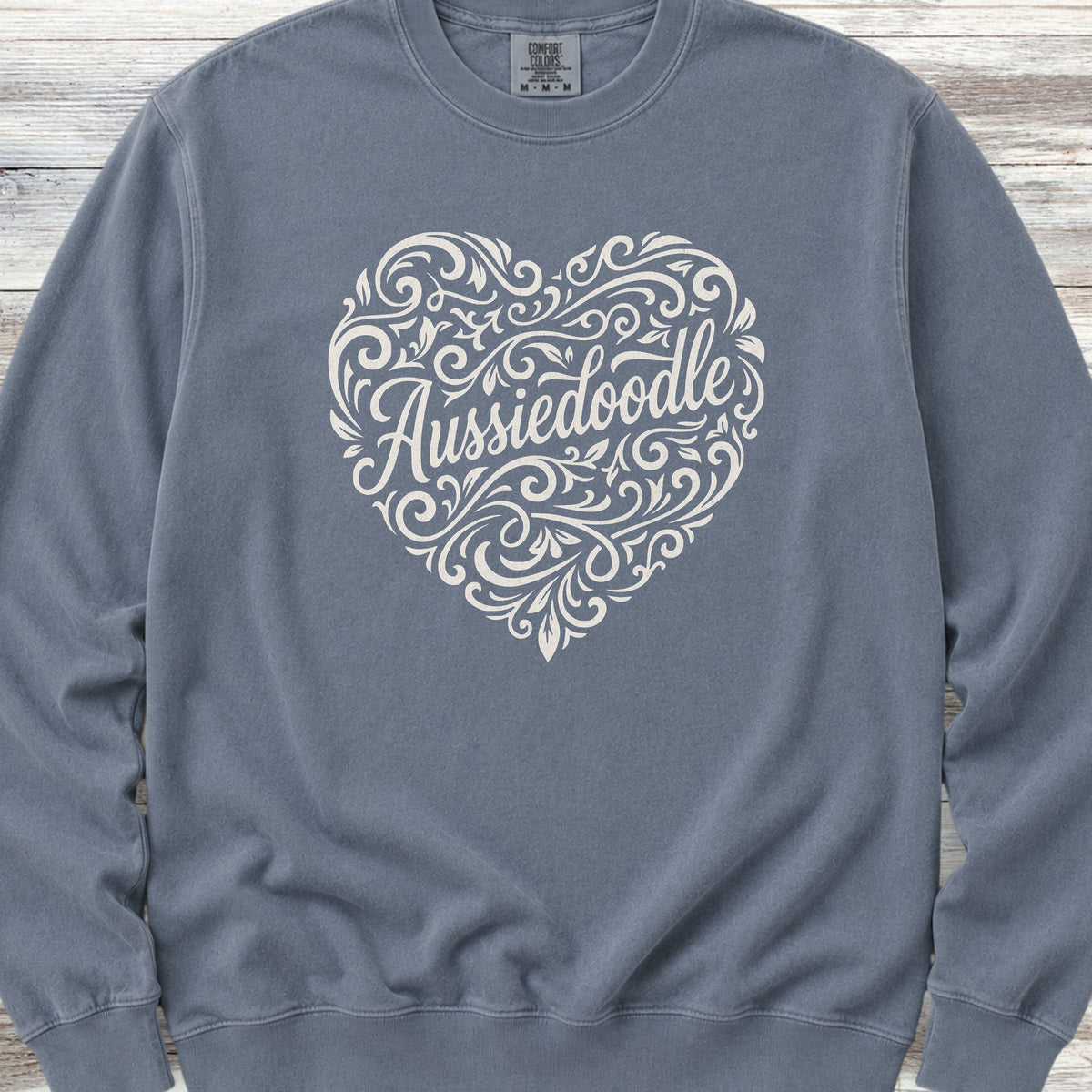 Aussiedoodle Heart Script Sweatshirt - Blue Jean