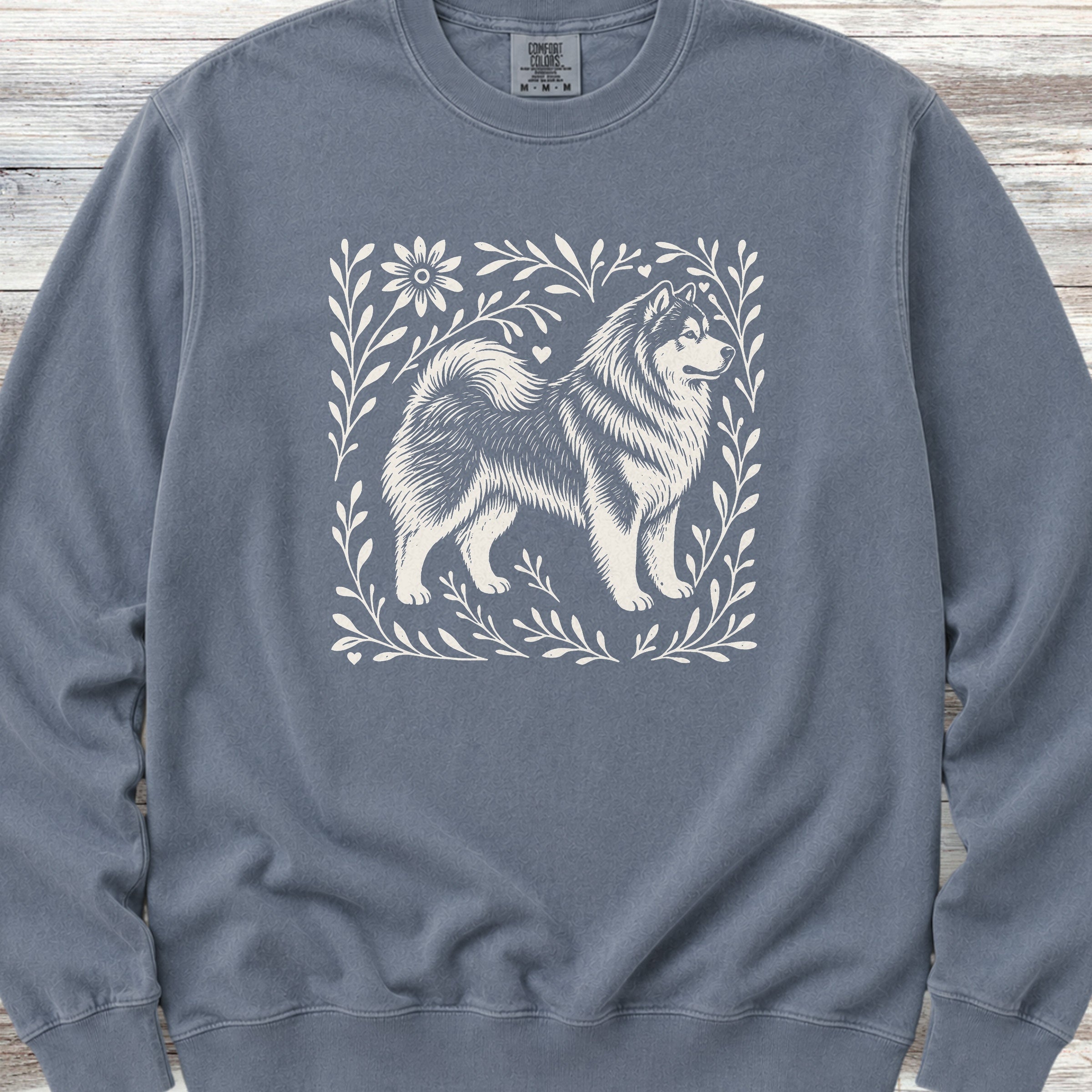 Alaskan Malamute Linocut Sweatshirt - Blue Jean