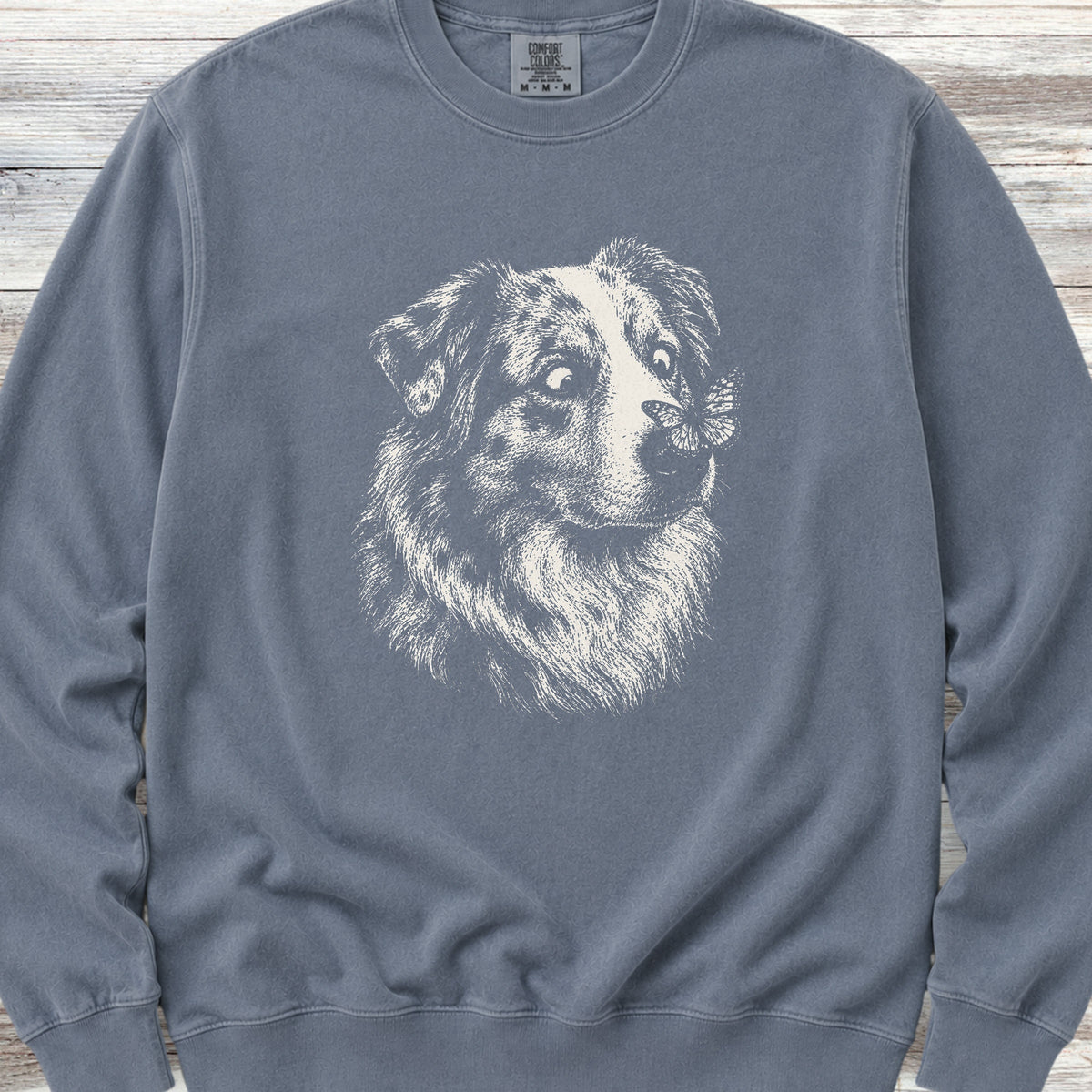 Australian Shepherd Butterfly Sweatshirt - Blue Jean
