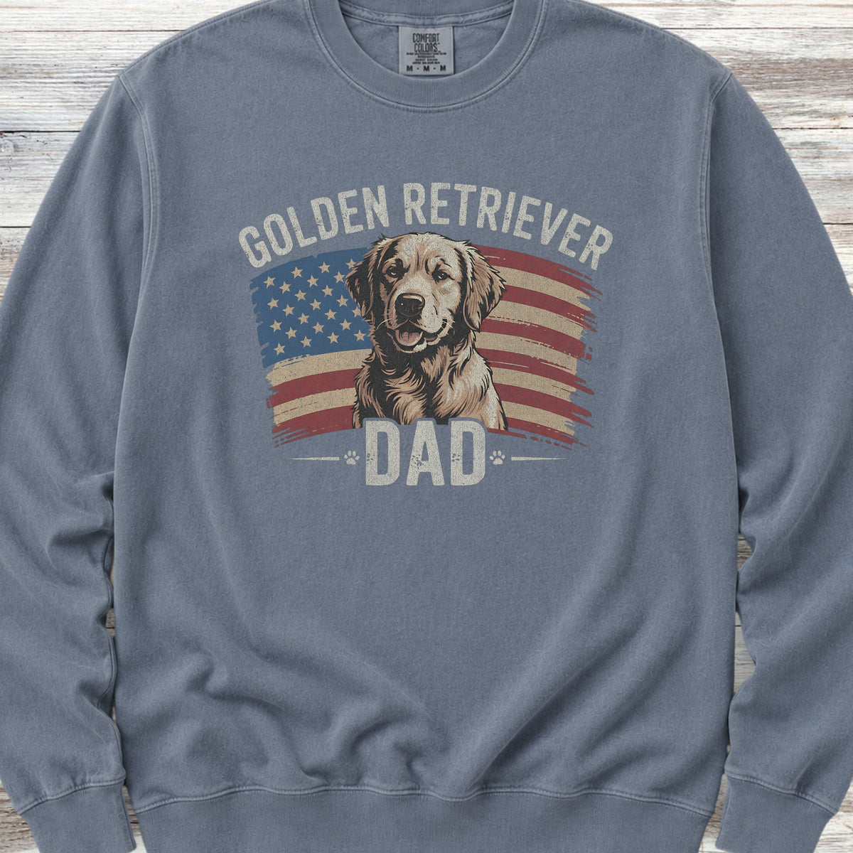 Golden Retriever Dad Flag Sweatshirt - Blue Jean