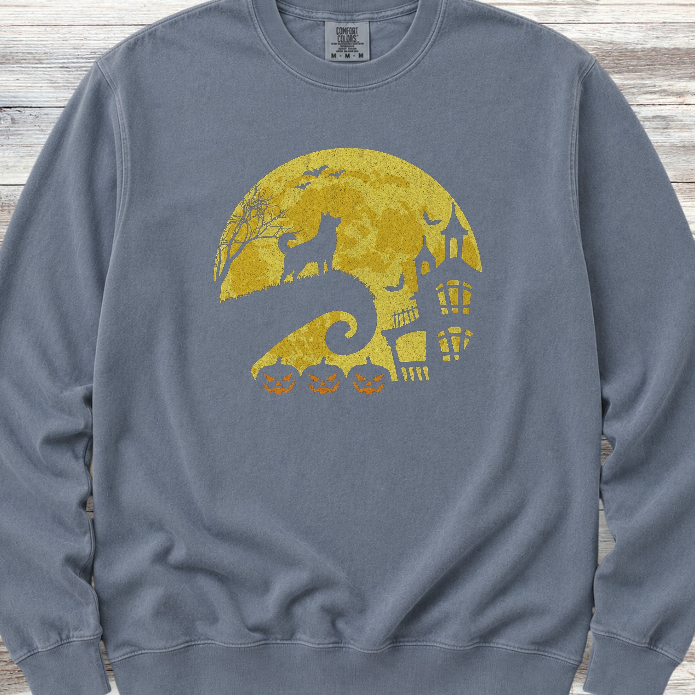 Husky Halloween Moon Sweatshirt - Blue Jean