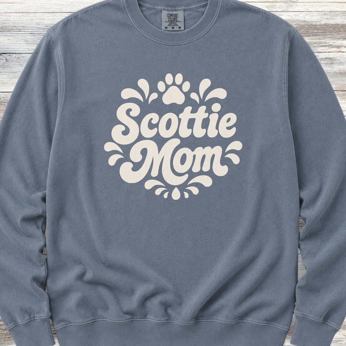 Scottish Terrier Groovy Mom Sweatshirt - Blue Jean