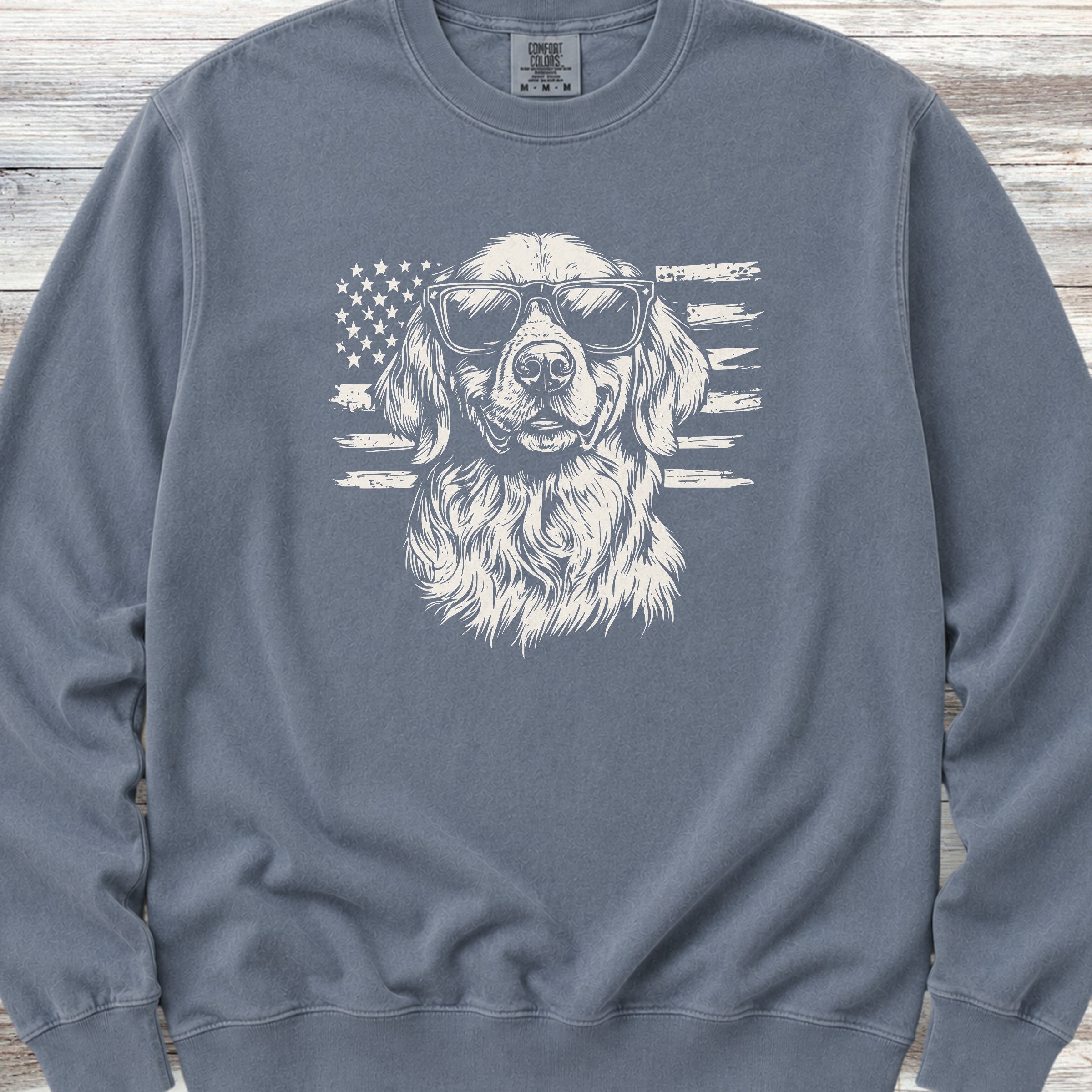 Golden Retriever Flag Sweatshirt - Blue Jean