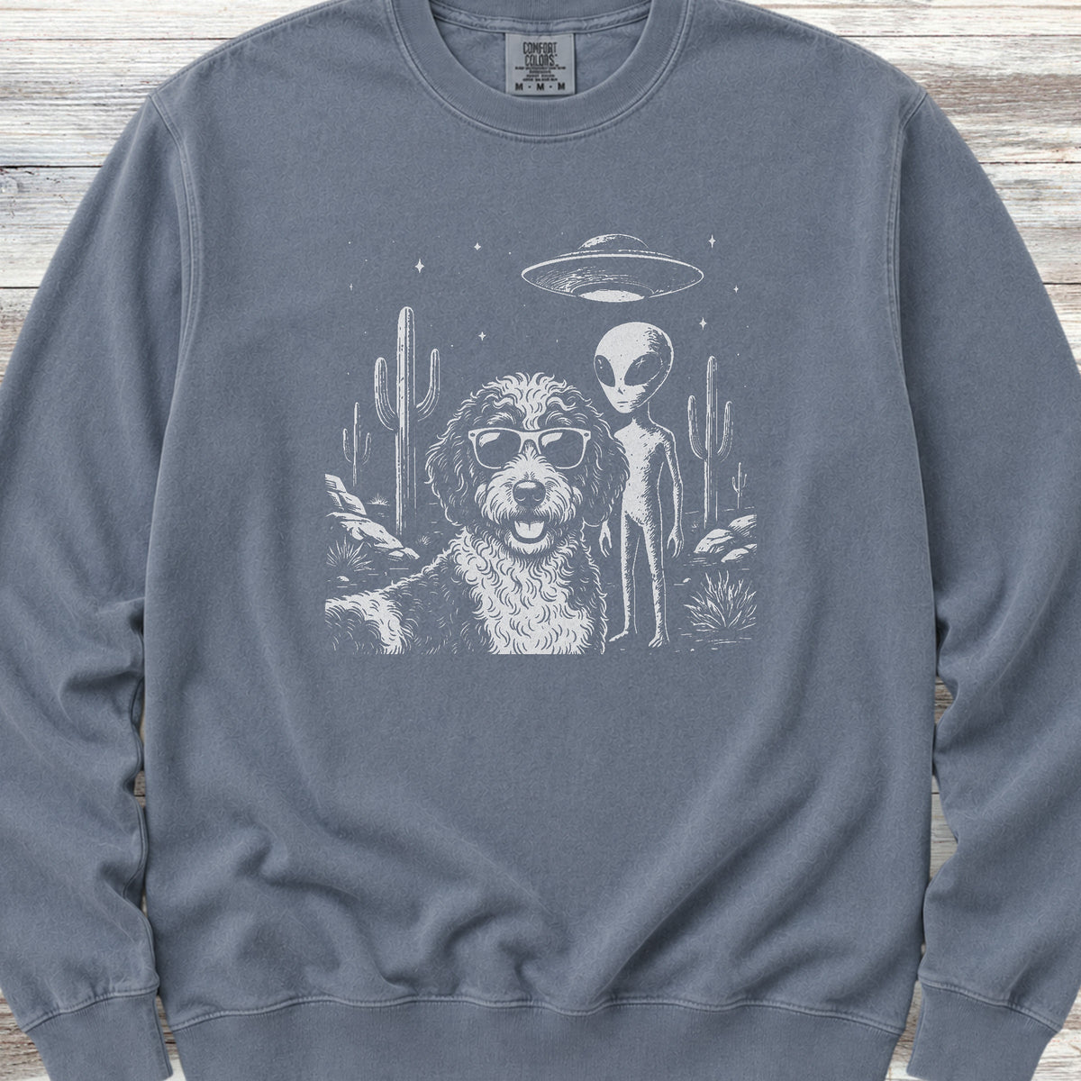 Bernedoodle Alien Selfie Sweatshirt - Blue Jean
