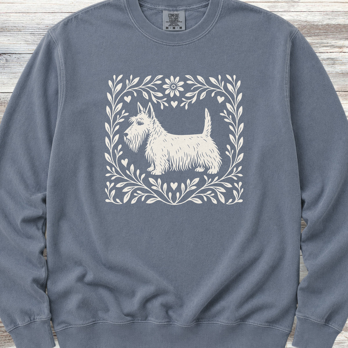 Scottish Terrier Linocut Sweatshirt - Blue Jean