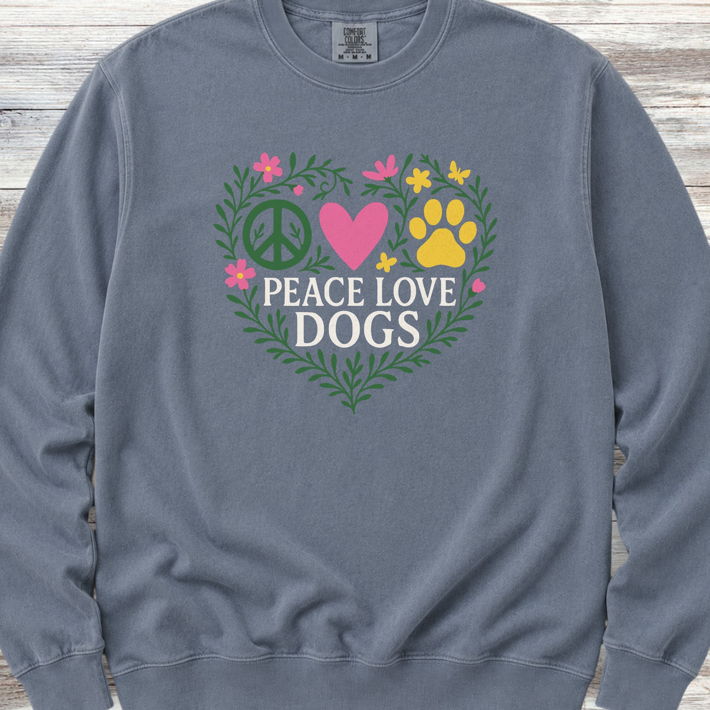 Peace Love Dogs Floral Sweatshirt - Blue Jean