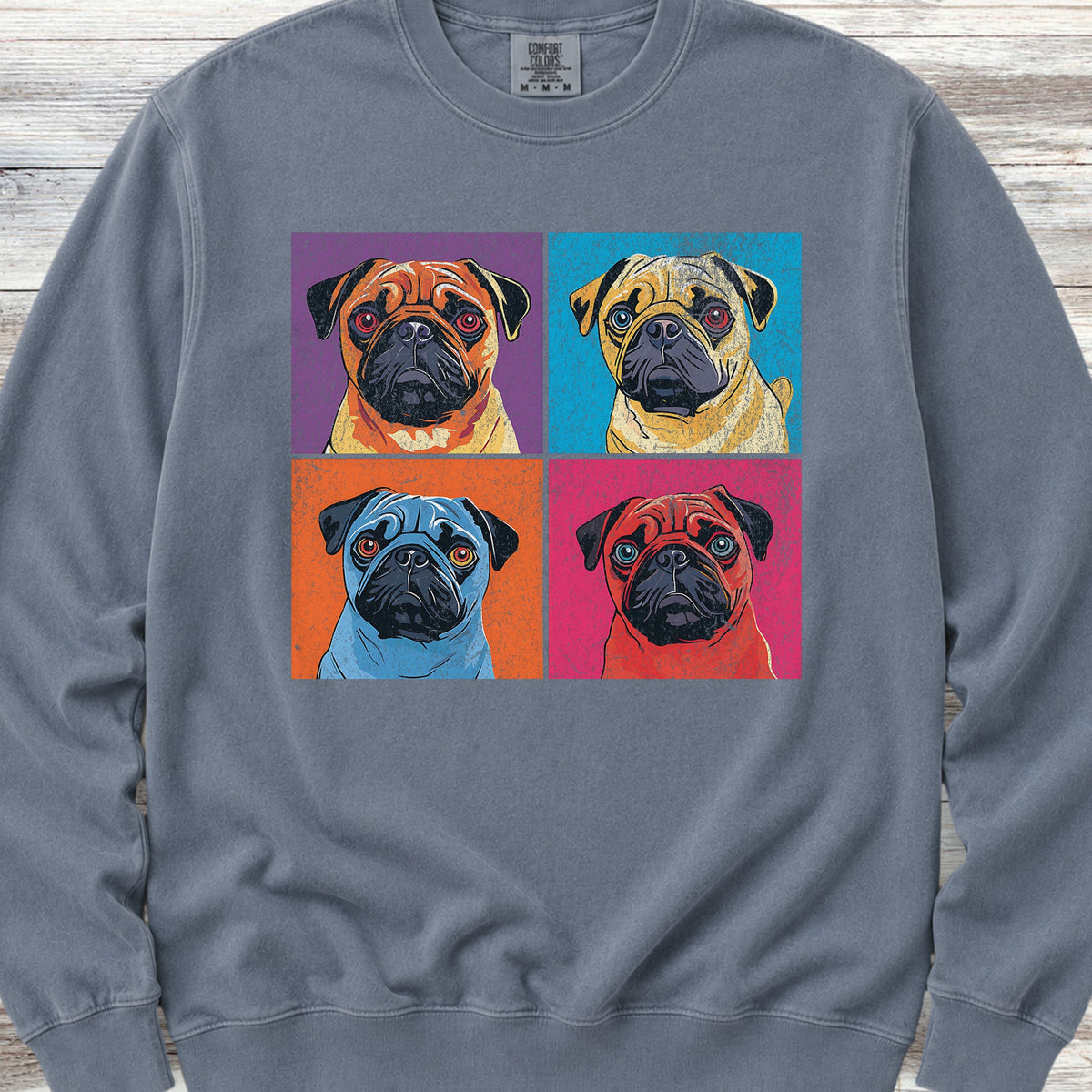 Pug Pop Art Sweatshirt - Blue Jean