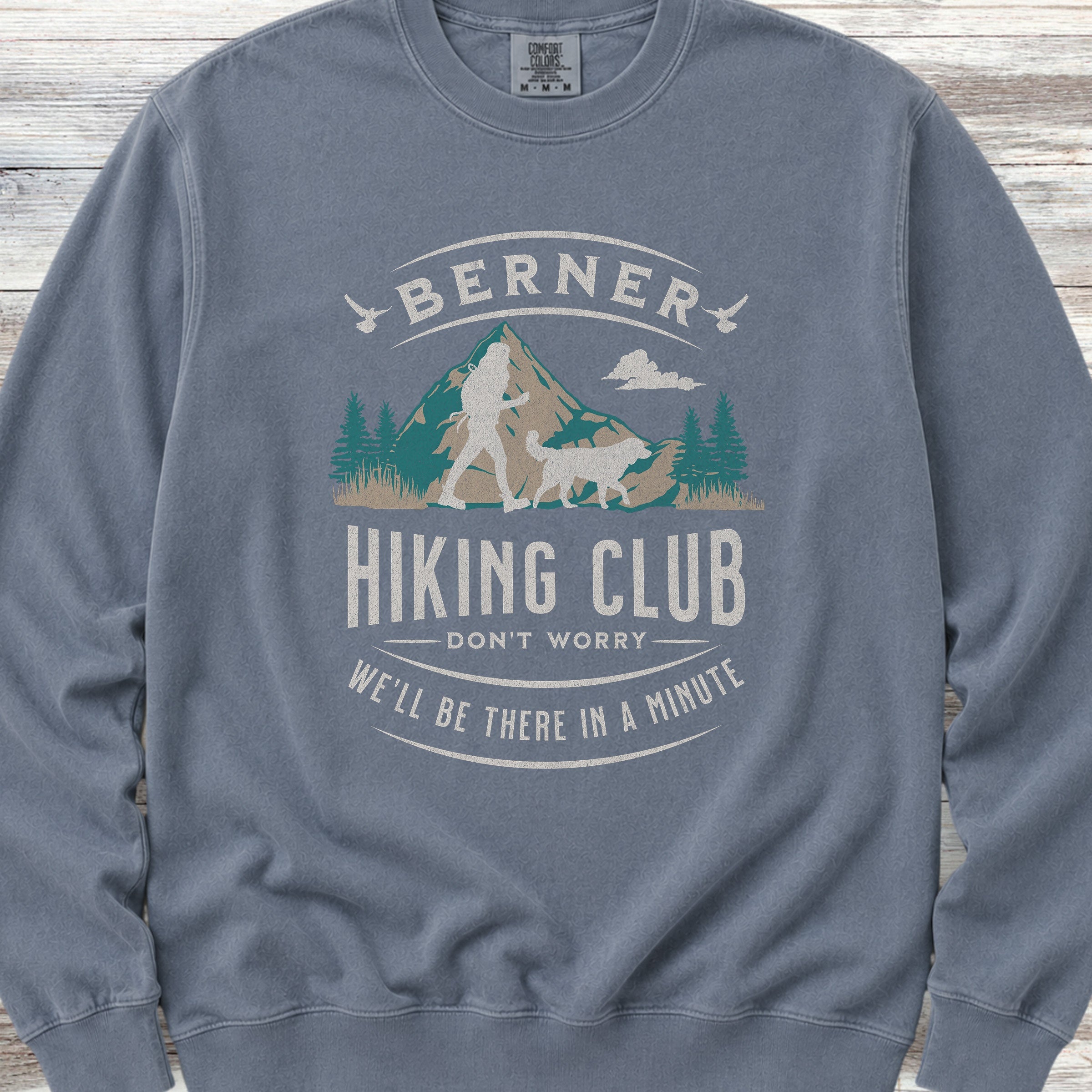 Bernese Mountain Dog Hiking Club Sweatshirt - Blue Jean