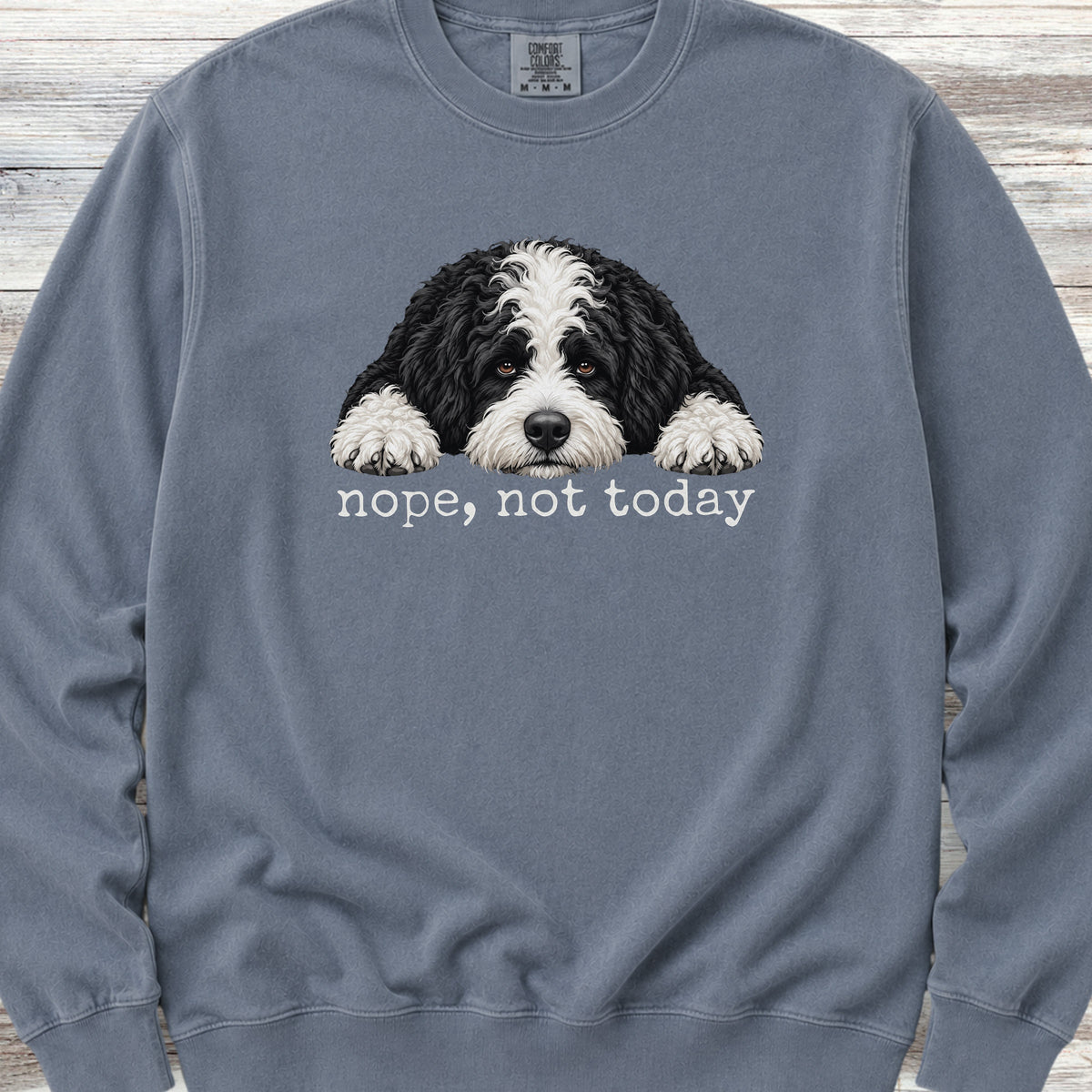 Sheepadoodle Nope Sweatshirt - Blue Jean