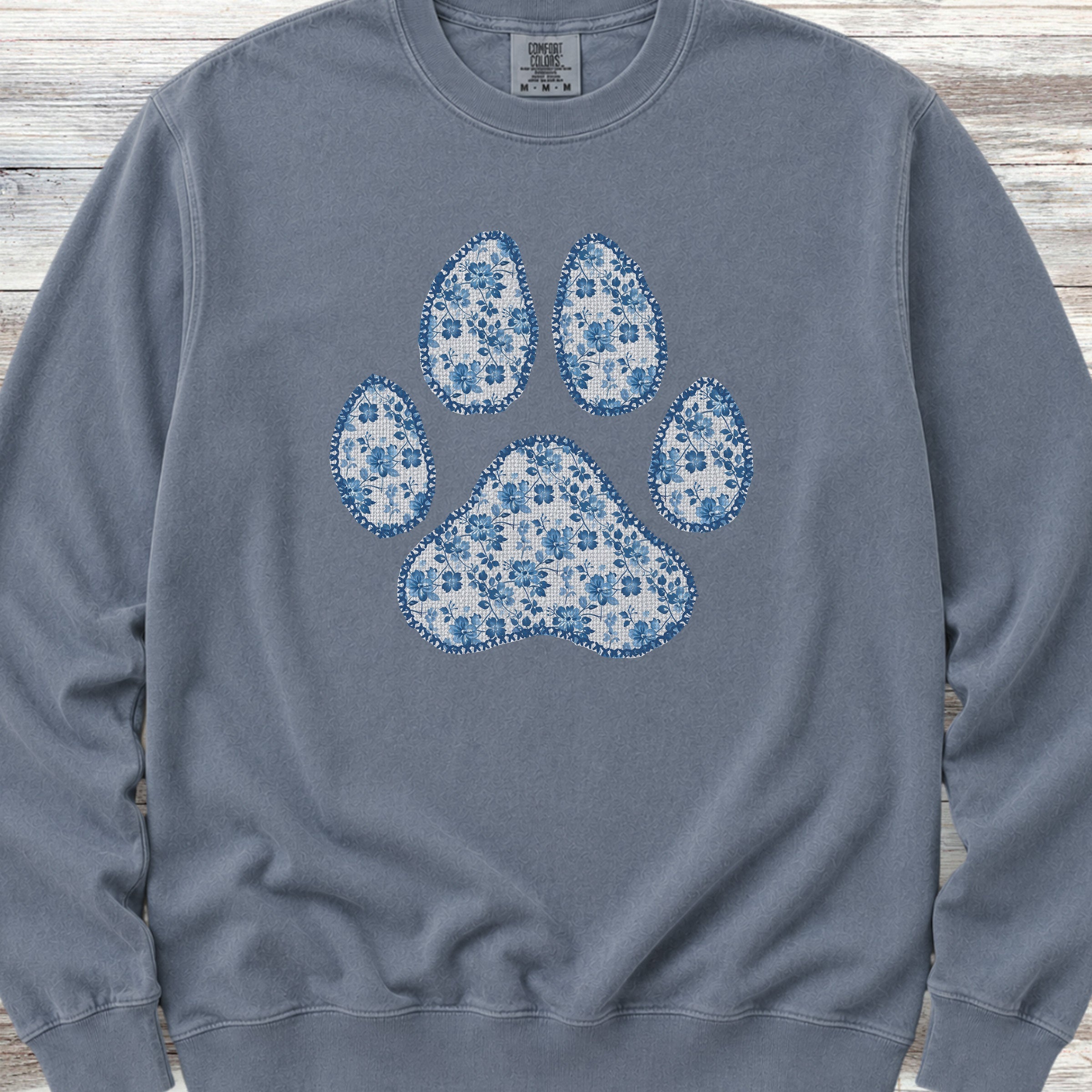 Blue Floral Paw Print Sweatshirt - Blue Jean