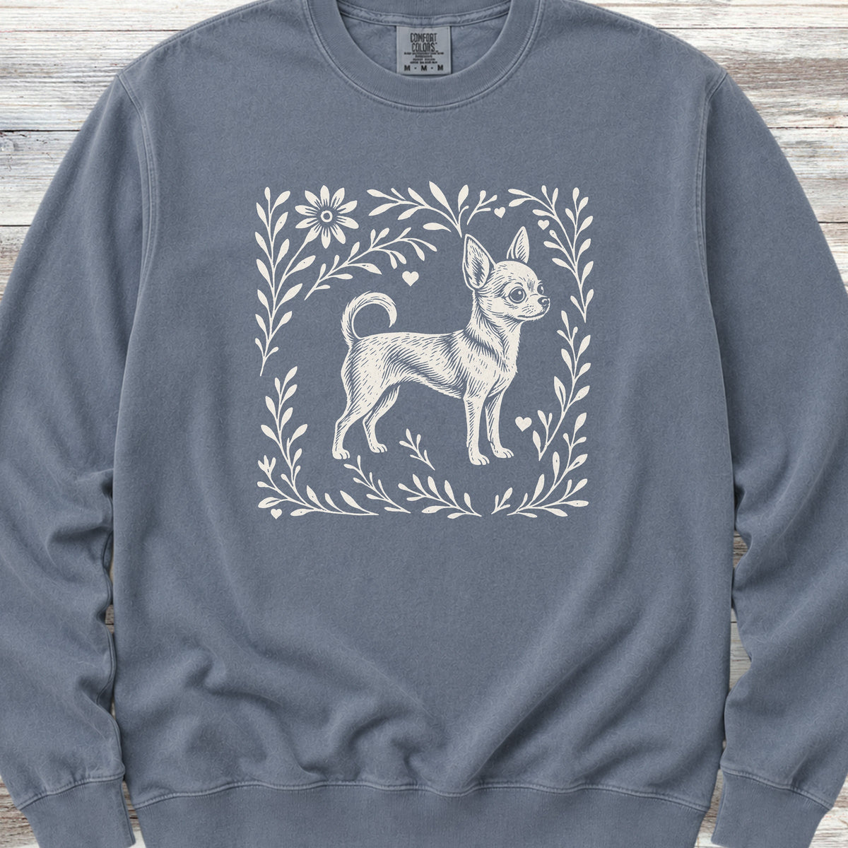 Chihuahua Linocut Sweatshirt - Blue Jean